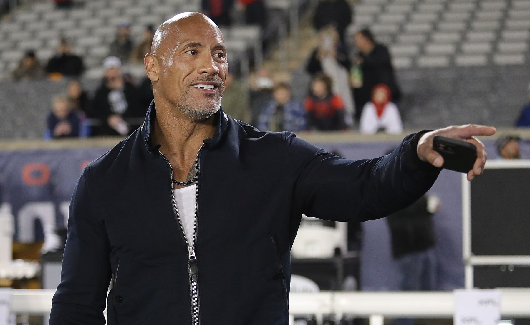 HOUSTON, TEXAS - FEBRUARY 18: XFL co-owner Dwayne "The Rock" Johnson make an appearance at TDECU Stadium as the Houston Roughnecks play the Orlando Guardia on February 18, 2023 in Houston, Texas. (Photo by Bob Levey/Getty Images)