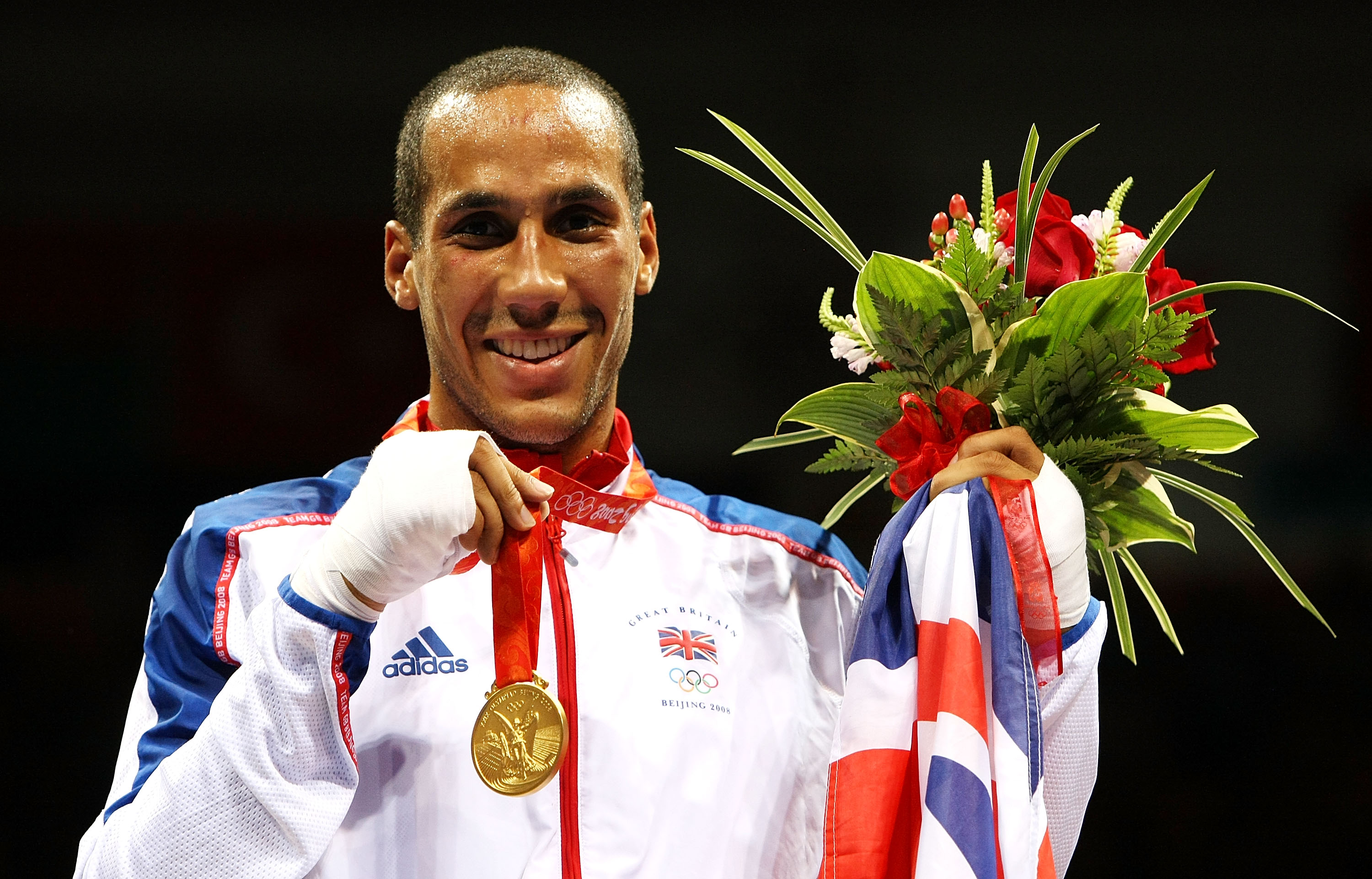 BEIJING - AUGUST 23:  Gold medalist James Degale of Great Britain poses during the medal ceremony for the Men's Middle (75kg) Final Bout held at Workers' Indoor Arena on Day 15 of the Beijing 2008 Olympic Games on August 23, 2008 in Beijing, China.  (Photo by Nick Laham/Getty Images)