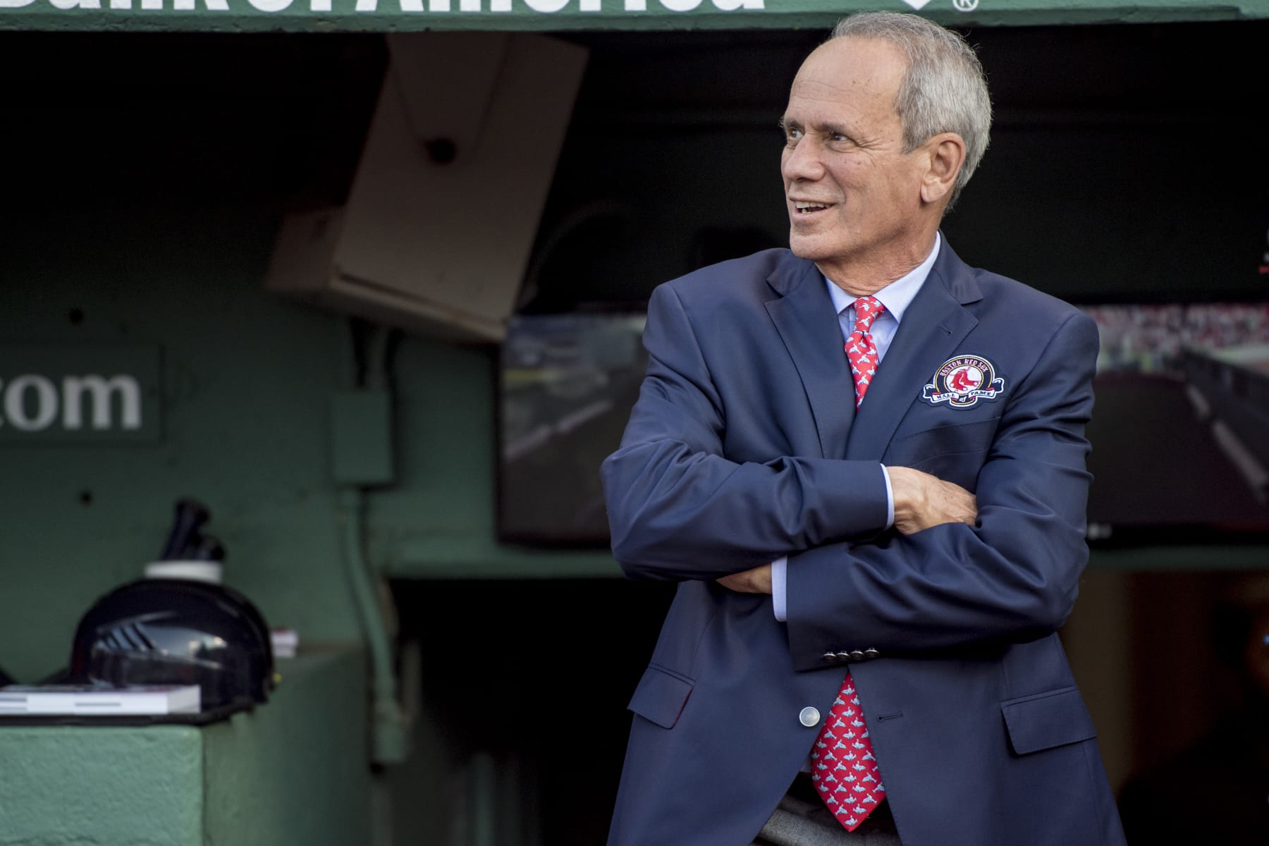 BOSTON, MA - MAY 20: Boston Red Sox President & CEO Emeritus Larry Lucchino is introduced during a Red Sox Hall of Fame Class of 2016 ceremony before a game between the Boston Red Sox and the Cleveland Indians on May 20, 2016 at Fenway Park in Boston, Massachusetts. (Photo by Billie Weiss/Boston Red Sox/Getty Images)
