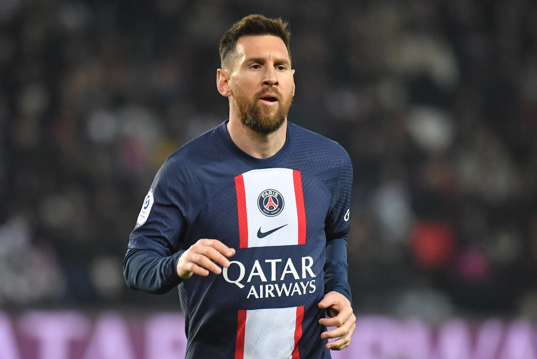 PARIS, FRANCE - APRIL 02: Lionel Messi of Paris Saint-Germain in action during the French Ligue 1 between Paris Saint-Germain and Olympique de Lyon at Parc des Princes on April 2, 2023 in Paris, France. (Photo by Christian Liewig - Corbis/Corbis via Getty Images) PARIS, FRANCE - APRIL 02: Lionel Messi of Paris Saint-Germain in action during the French Ligue 1 between Paris Saint-Germain and Olympique de Lyon at Parc des Princes on April 2, 2023 in Paris, France. (Photo by Christian Liewig - Corbis/Corbis via Getty Images)