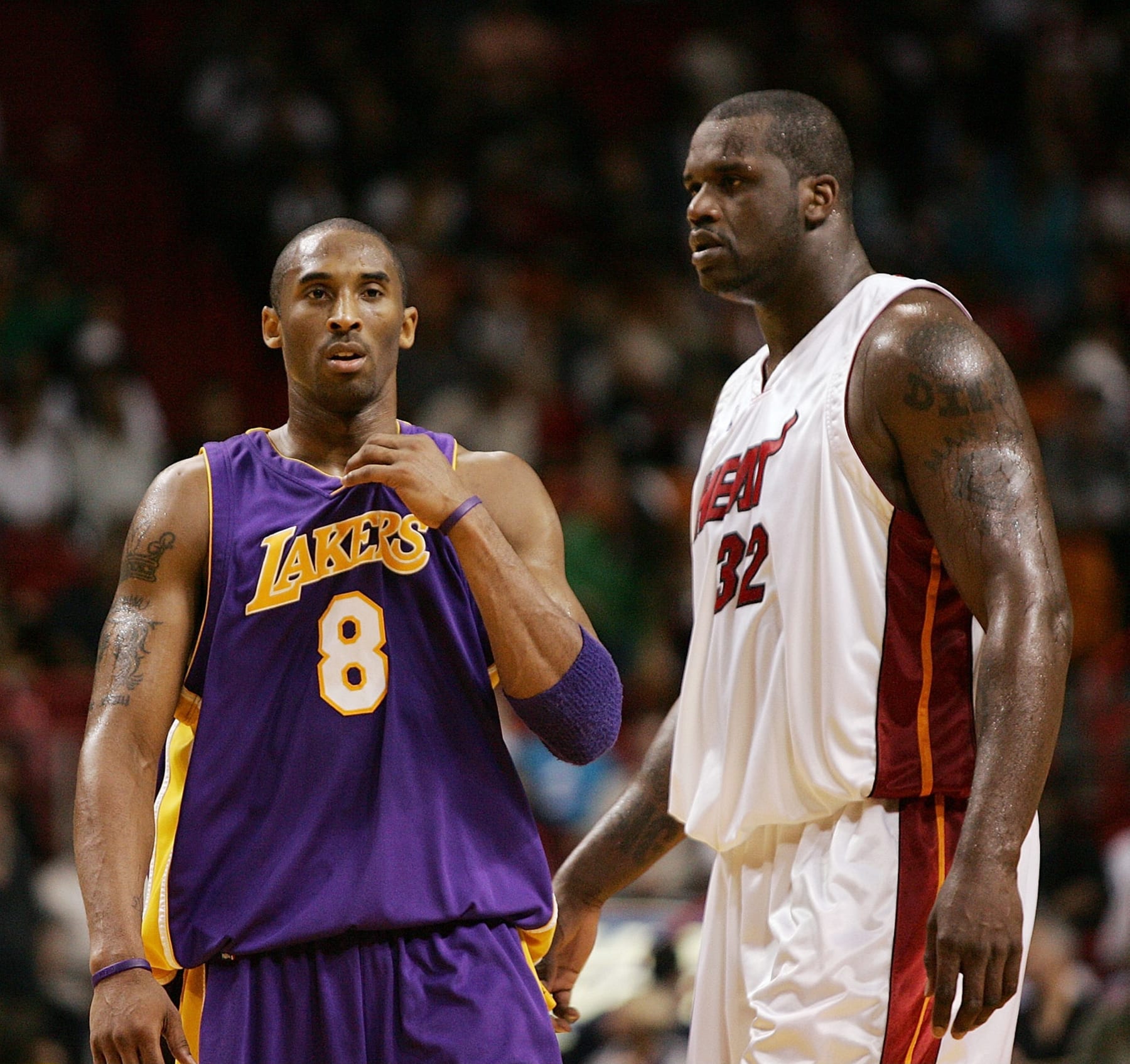 (GERMANY OUT)   Shaquille O'Neal Basketballspieler Miami Heat; USA: neben Kobe Bryant (l., Los Angeles Lakers)   (Photo by Pressefoto Ulmer\ullstein bild via Getty Images)
