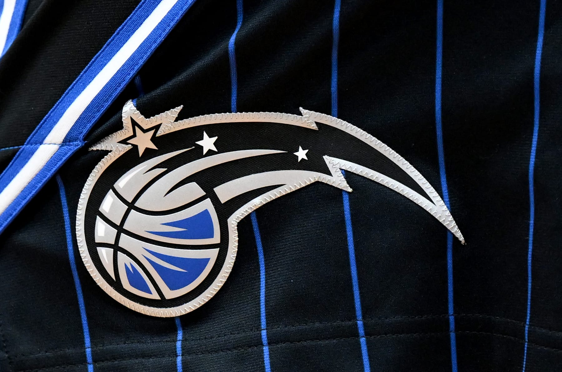 WASHINGTON, DC - MARCH 30: The Orlando Magic logo on their uniform during the game against the Washington Wizards at Capital One Arena on March 30, 2022 in Washington, DC.  NOTE TO USER: User expressly acknowledges and agrees that, by downloading and or using this photograph, User is consenting to the terms and conditions of the Getty Images License Agreement. (Photo by G Fiume/Getty Images)