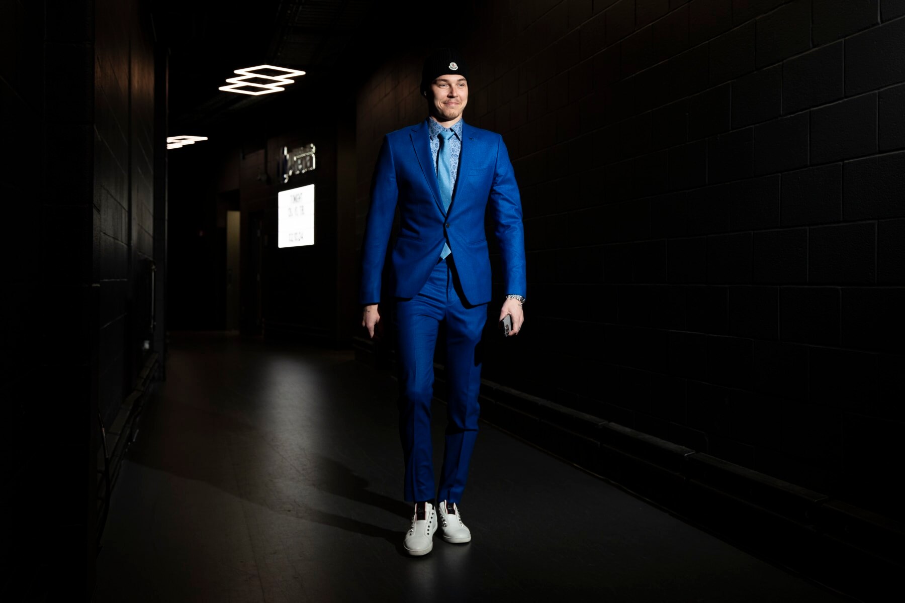 COLUMBUS, OHIO - FEBRUARY 10: Elvis Merzlikins #90 of the Columbus Blue Jackets walks into Nationwide Arena prior to a game against the Tampa Bay Lightning on February 10, 2024 in Columbus, Ohio. (Photo by Colin Mayr/NHLI via Getty Images)