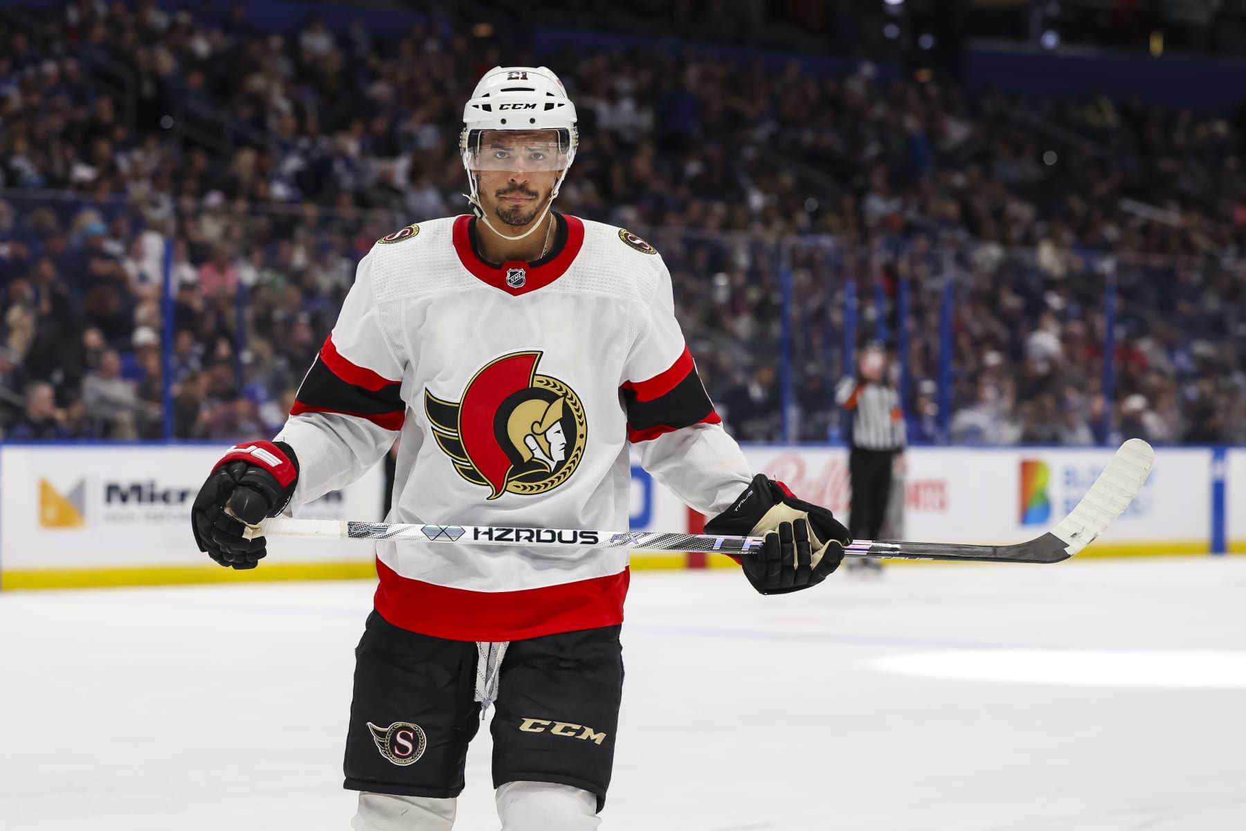 TAMPA, FL - FEBRUARY 19: Mathieu Joseph #21 of the Ottawa Senators against the Tampa Bay Lightning during the third period at Amalie Arena on February 19, 2024 in Tampa, Florida. (Photo by Mark LoMoglio/NHLI via Getty Images) TAMPA, FL - FEBRUARY 19: Mathieu Joseph #21 of the Ottawa Senators against the Tampa Bay Lightning during the third period at Amalie Arena on February 19, 2024 in Tampa, Florida. (Photo by Mark LoMoglio/NHLI via Getty Images)