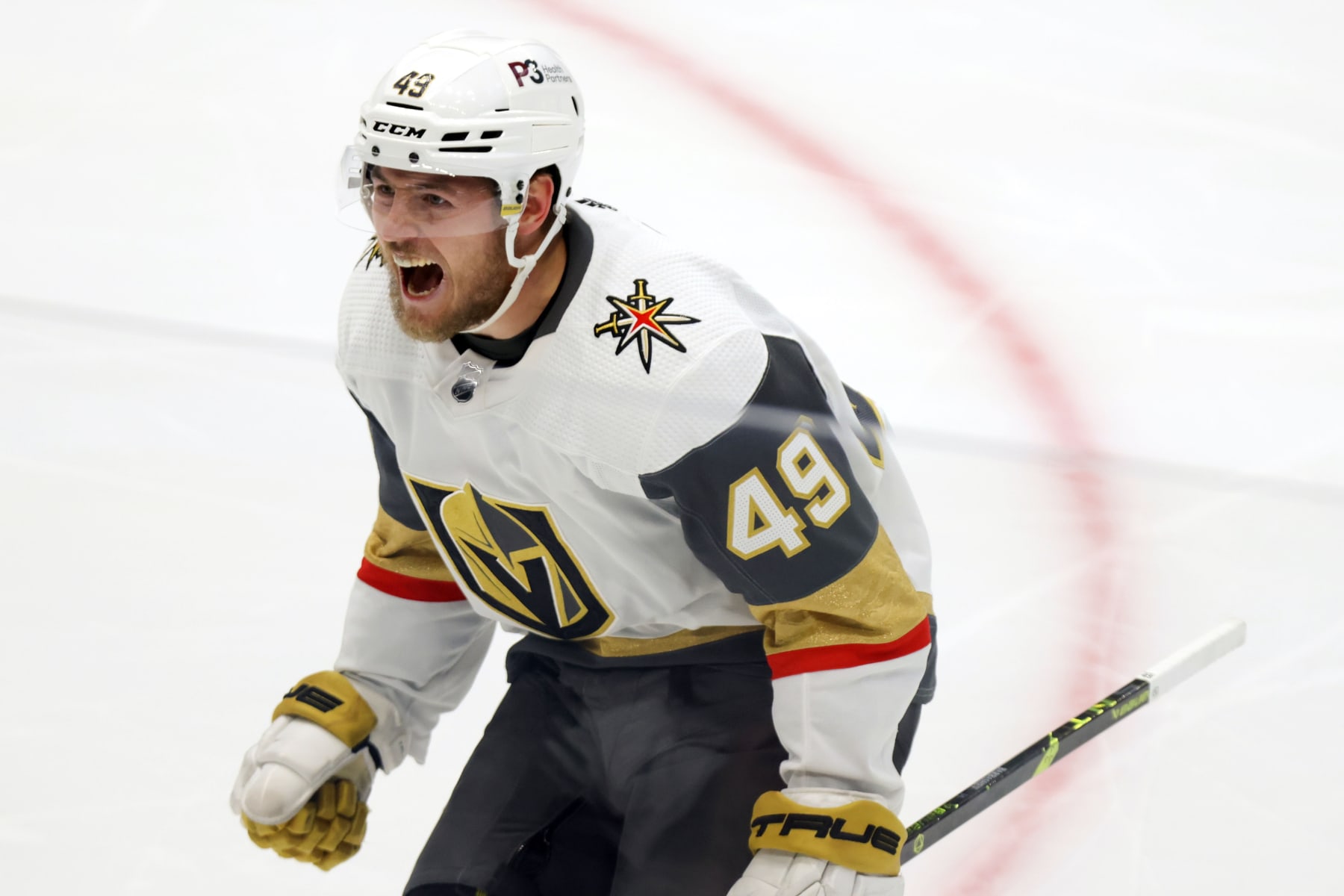 Vegas Golden Knights center Ivan Barbashev celebrates after scoring a goal during the second period of Game 6 of the NHL hockey Stanley Cup Western Conference finals against the Dallas Stars, Monday, May 29, 2023, in Dallas. (AP Photo/Gareth Patterson)