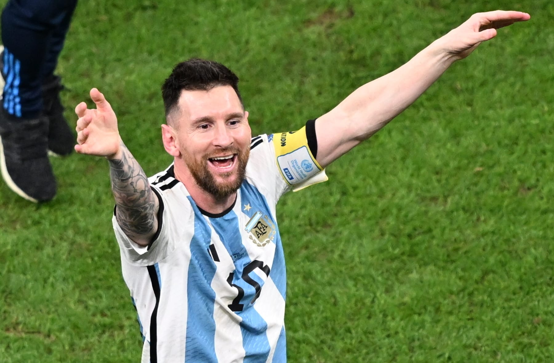 LUSAIL CITY, QATAR - DECEMBER 09: Lionel Messi of Argentina celebrates after winning penalties in the FIFA World Cup Qatar 2022 quarter final match between Netherlands and Argentina held at Lusail Stadium on December 9, 2022 in Lusail City, Qatar. Argentina beat Netherlands 4-3 on penalties to set up World Cup semifinal clash with Croatia. (Photo by Evrim Aydin/Anadolu Agency via Getty Images)