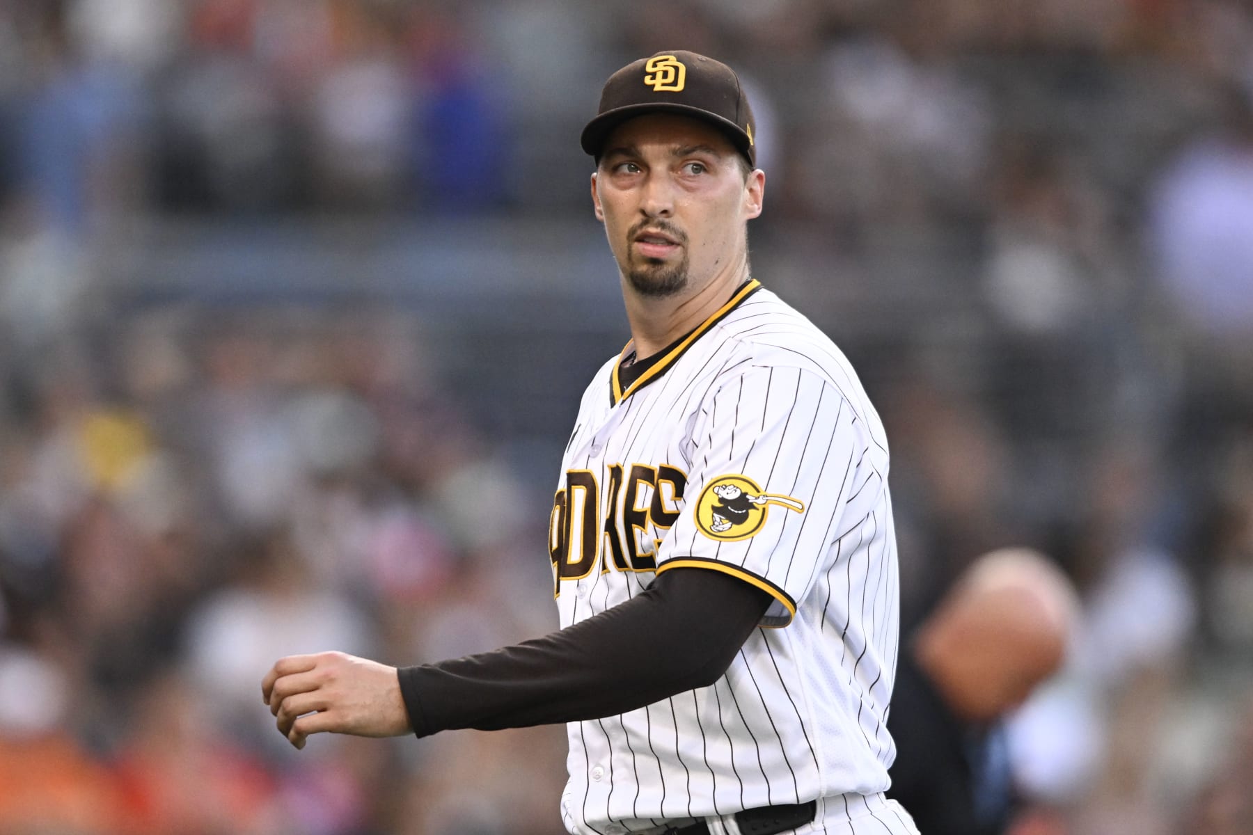 SAN DIEGO, CA - SEPTEMBER 02: Blake Snell #4 of the San Diego Padres plays during a baseball game against the San Francisco Giants on September 2, 2023 at Petco Park in San Diego, California. (Photo by Denis Poroy/Getty Images)