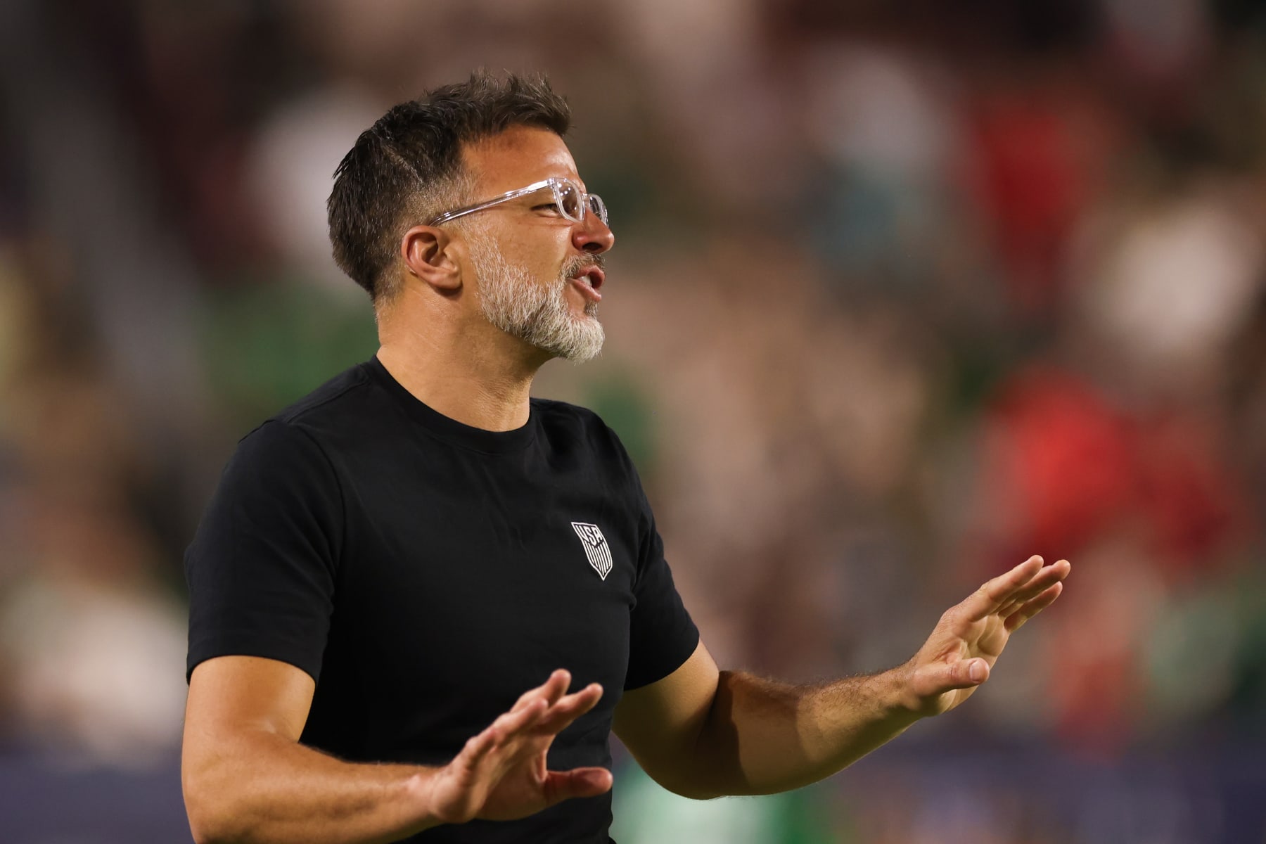 GLENDALE, AZ - APRIL 19: United States head coach Anthony Hudson during the Allstate Continental Clasico against Mexico at State Farm Stadium on April 19, 2023 in Glendale, Arizona. (Photo by John Dorton/USSF/Getty Images)