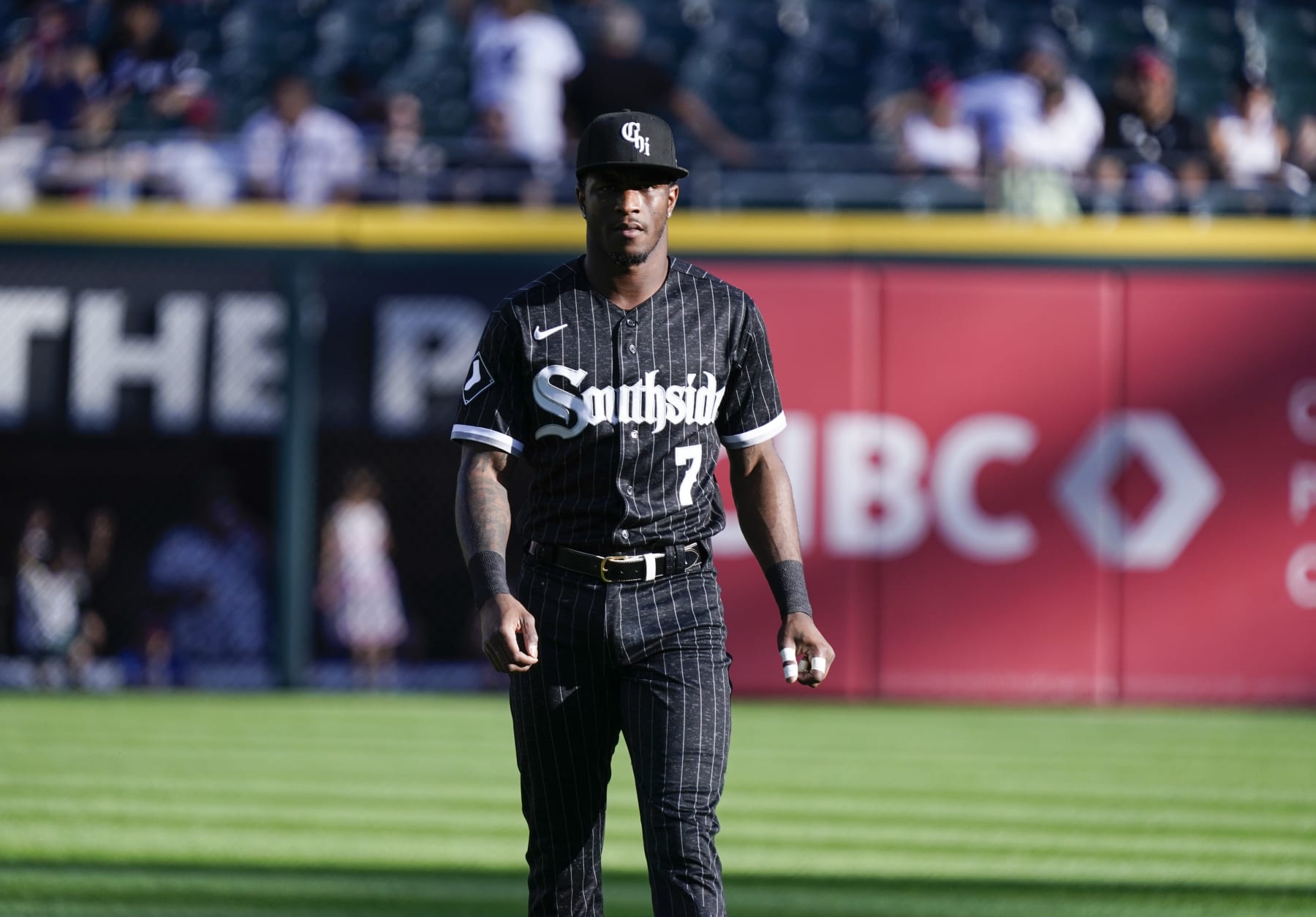 CHICAGO, ILLINOIS - JULY 29: Tim Anderson #7 of the Chicago White Sox warms up prior to a game against the Cleveland Guardians at Guaranteed Rate Field on July 29, 2023 in Chicago, Illinois. (Photo by Nuccio DiNuzzo/Getty Images)