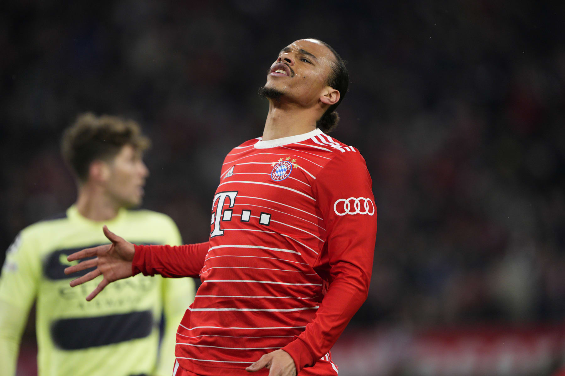 MUNICH, GERMANY - APRIL 19: Leroy Sané of FC Bayern Muenchen regreat during the UEFA Champions League quarterfinal second leg match between FC Bayern München and Manchester City at Allianz Arena on April 19, 2023 in Munich, Germany. (Photo by Danilo Di Giovanni/Getty Images)