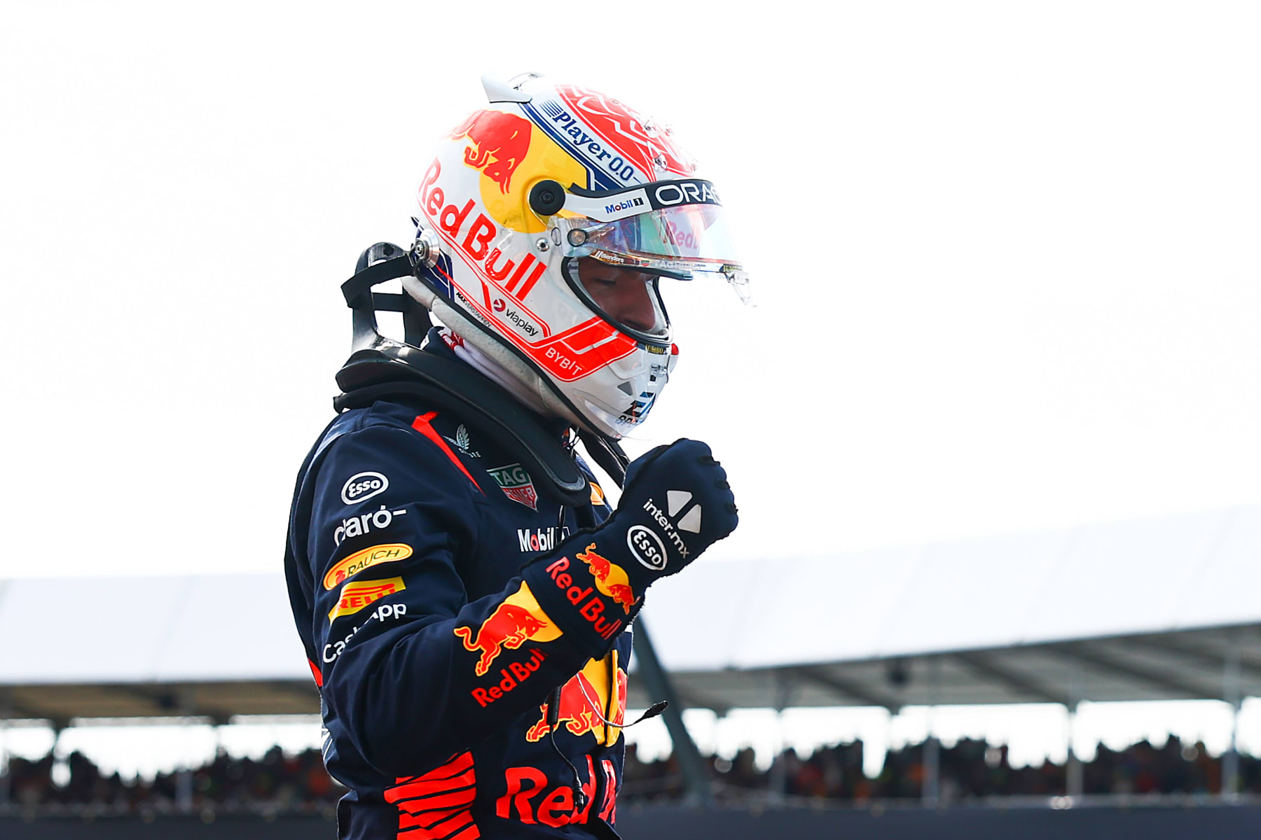 NORTHAMPTON, ENGLAND - JULY 08: Pole position qualifier Max Verstappen of the Netherlands and Oracle Red Bull Racing celebrates in parc ferme during qualifying ahead of the F1 Grand Prix of Great Britain at Silverstone Circuit on July 08, 2023 in Northampton, England. (Photo by Mark Thompson/Getty Images)