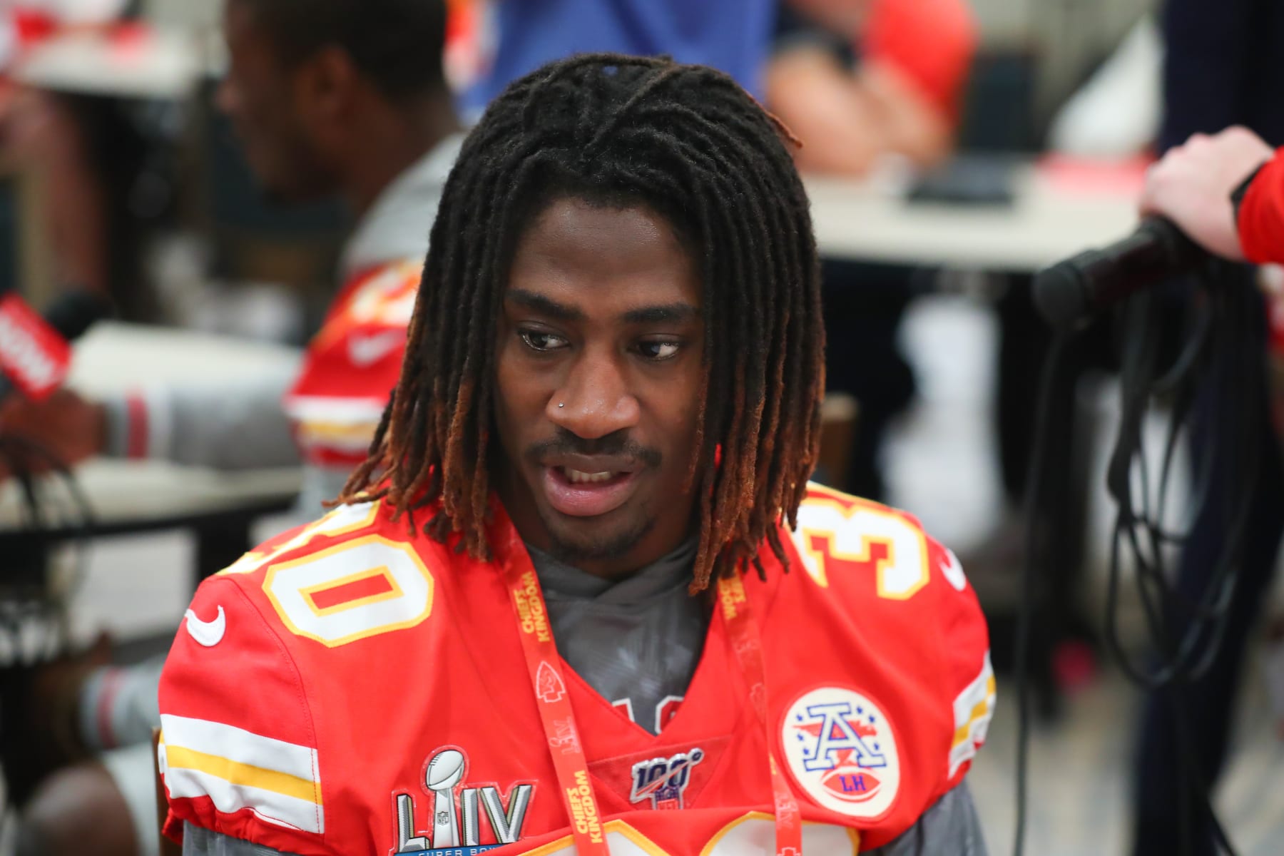 AVENTURA, FL - JANUARY 29:  Kansas City Chiefs Cornerback Alex Brown (30) during the Kansas City Chiefs press conference on January 29, 2020 at the JW Marriott Miami Turnberry Resort & Spa in Aventura, FL.   (Photo by Rich Graessle/PPI/Icon Sportswire via Getty Images)