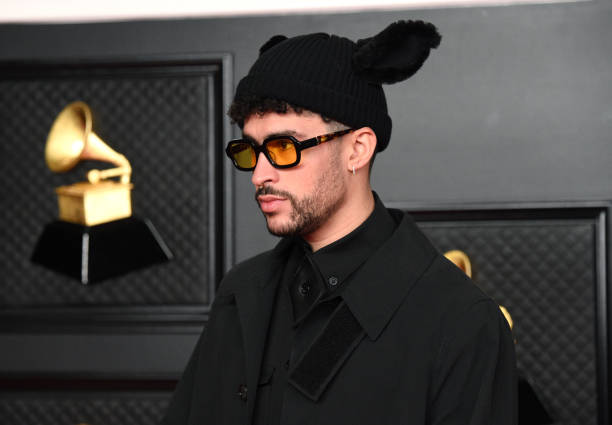 LOS ANGELES, CALIFORNIA - MARCH 14: Bad Bunny attends the 63rd Annual GRAMMY Awards at Los Angeles Convention Center on March 14, 2021 in Los Angeles, California. (Photo by Kevin Mazur/Getty Images for The Recording Academy )