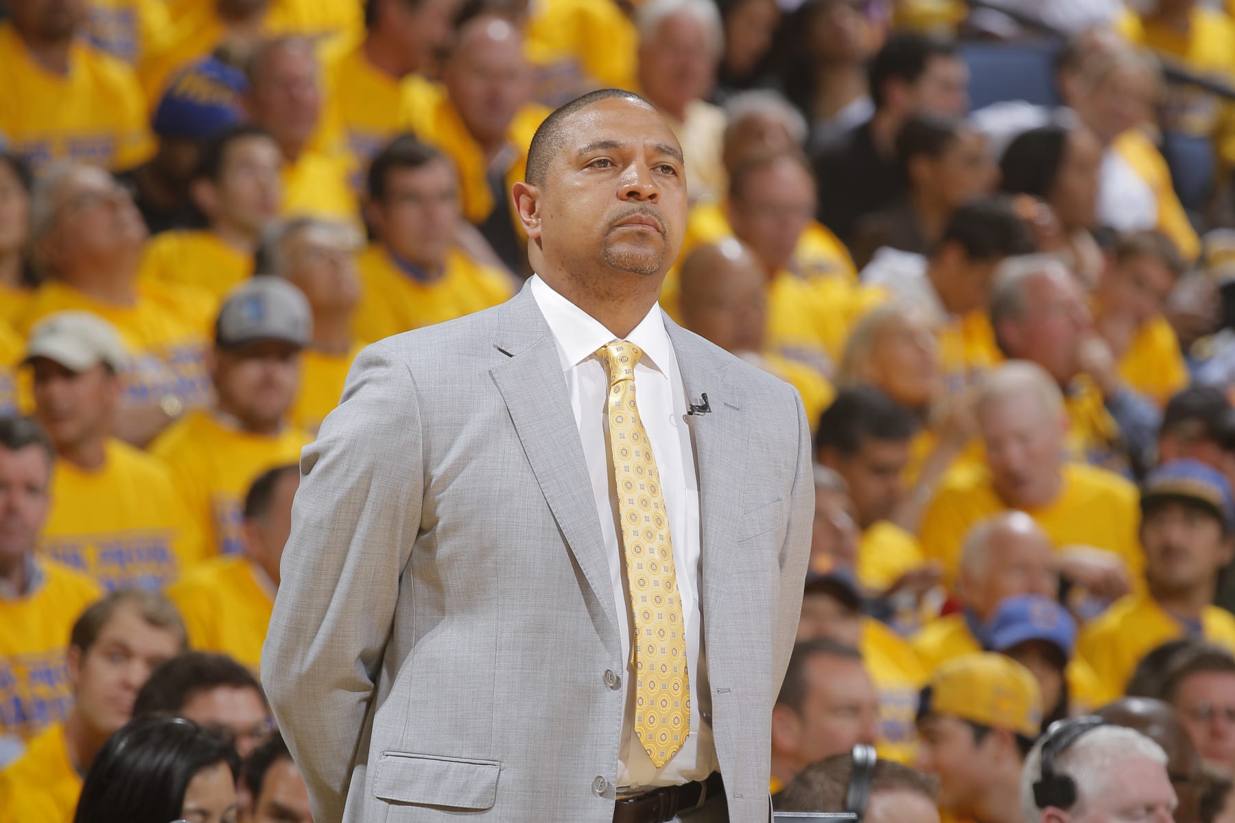 OAKLAND, CA - APRIL 24: Head Coach Mark Jackson of the Golden State Warriors during a game against the Los Angeles Clippers in Game Three of the Western Conference Quarterfinals during the 2014 NBA Playoffs at Oracle Arena on April 24, 2014 in Oakland, California. NOTE TO USER: User expressly acknowledges and agrees that, by downloading and/or using this Photograph, user is consenting to the terms and conditions of Getty Images License Agreement. Mandatory Copyright Notice: Copyright 2014 NBAE (Photo by Rocky Widner/NBAE via Getty Images)