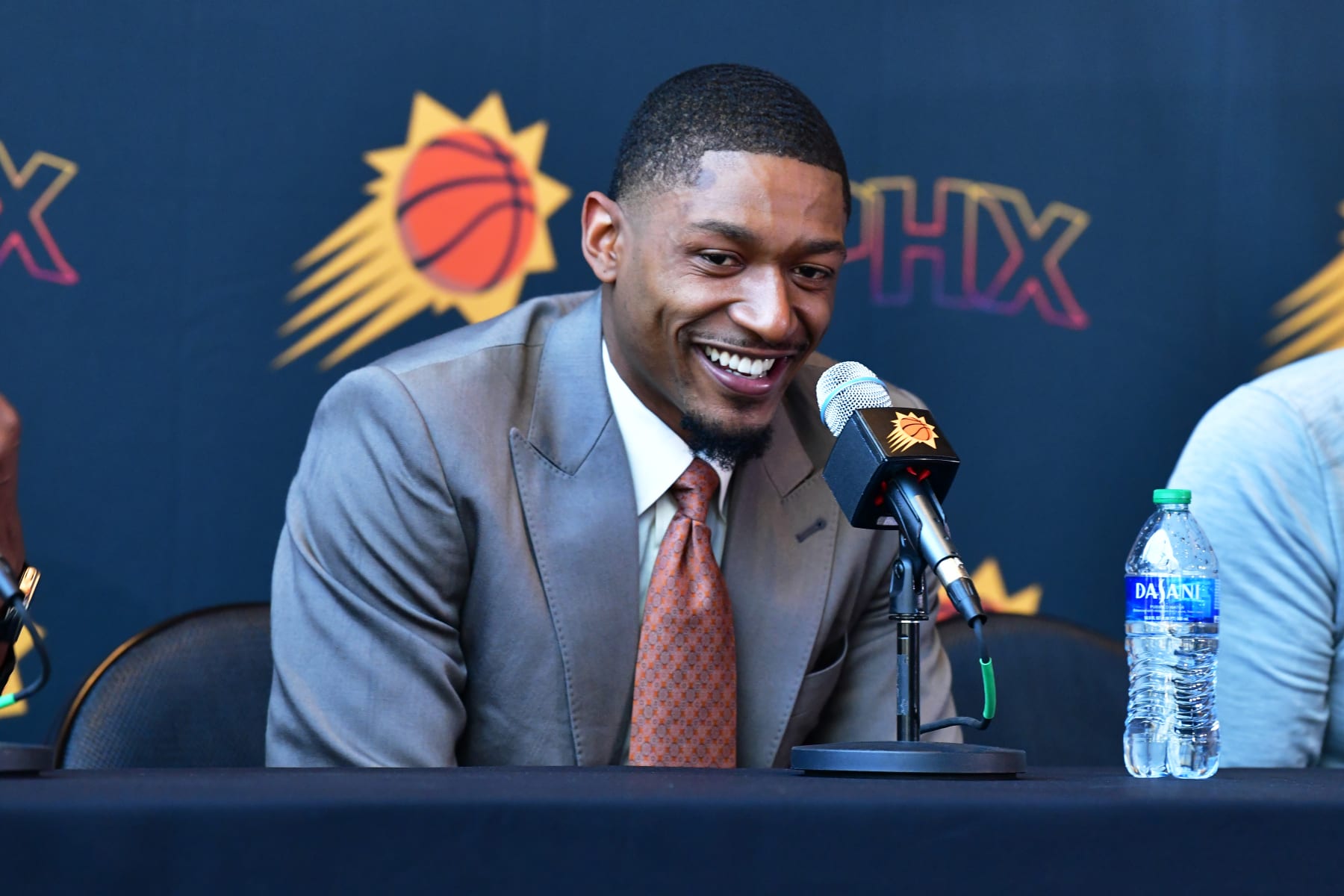 PHOENIX, AZ - JUNE 29: Bradley Beal #3 of the Phoenix Suns speaks to the media on June 29, 2023, at the Footprint Center in Phoenix, Arizona. NOTE TO USER: User expressly acknowledges and agrees that, by downloading and or using this Photograph, user is consenting to the terms and conditions of the Getty Images License Agreement. Mandatory Copyright Notice: Copyright 2023 NBAE (Photo by Barry Gossage / NBAE via Getty Images)