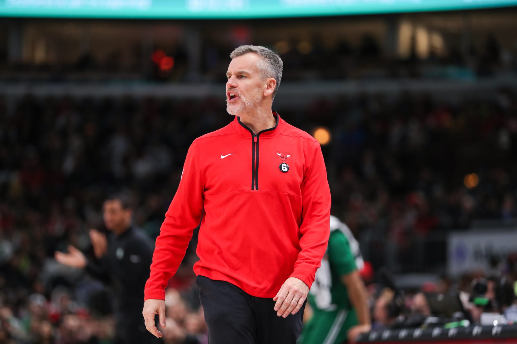 CHICAGO, IL - NOVEMBER 21: Chicago Bulls head coach Billy Donovan reacts to a call during a NBA game between the Boston Celtics and the Chicago Bulls on November 21, 2022 at the United Center in Chicago, IL. (Photo by Melissa Tamez/Icon Sportswire via Getty Images)