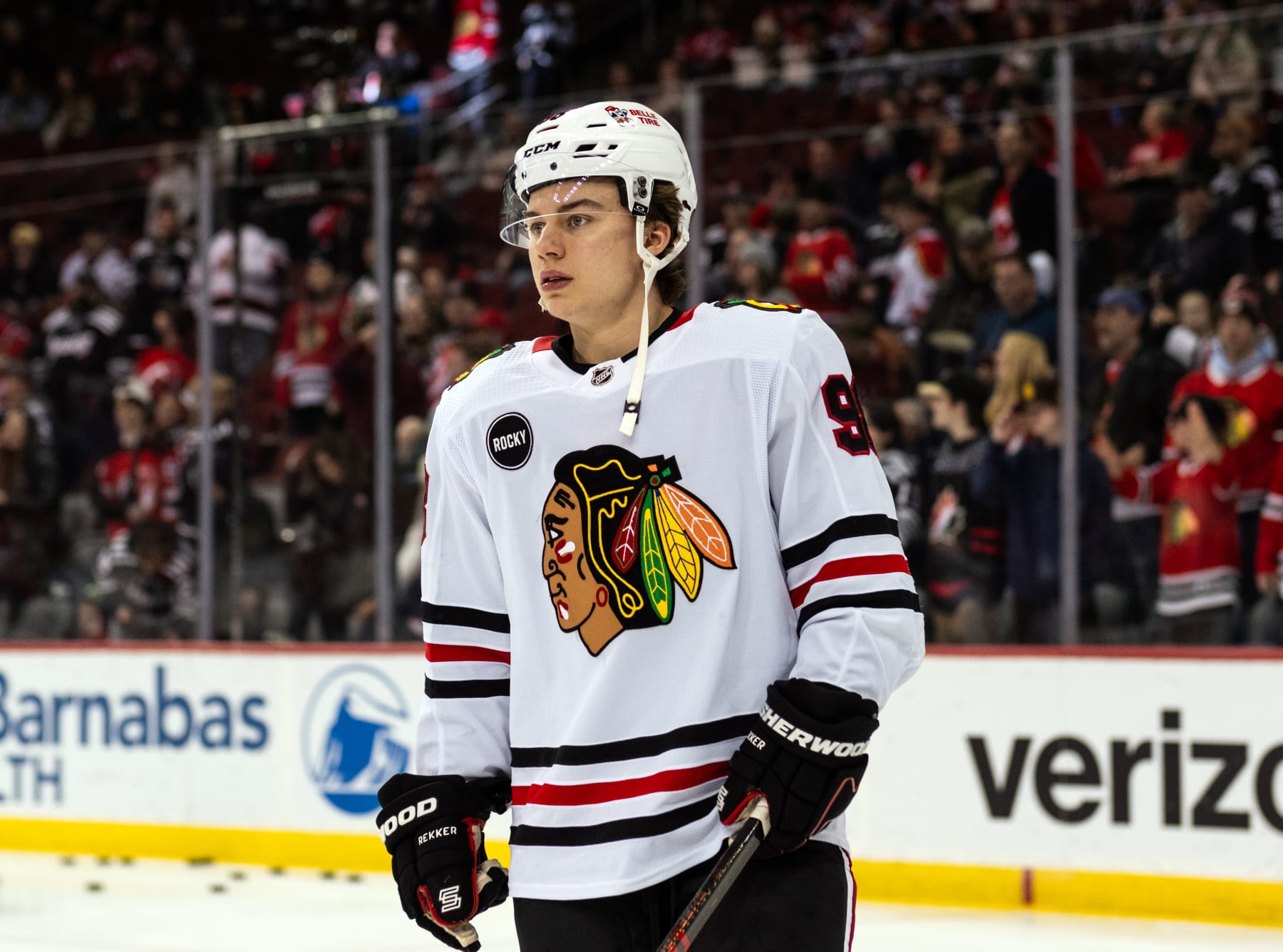 NEWARK, NEW JERSEY - JANUARY 05: Connor Bedard #98 of the Chicago Blackhawks skates during warmups prior to the game against the New Jersey Devils at Prudential Center on January 05, 2024 in Newark, New Jersey. (Photo by Michael Mooney/NHLI via Getty Images) NEWARK, NEW JERSEY - JANUARY 05: Connor Bedard #98 of the Chicago Blackhawks skates during warmups prior to the game against the New Jersey Devils at Prudential Center on January 05, 2024 in Newark, New Jersey. (Photo by Michael Mooney/NHLI via Getty Images)