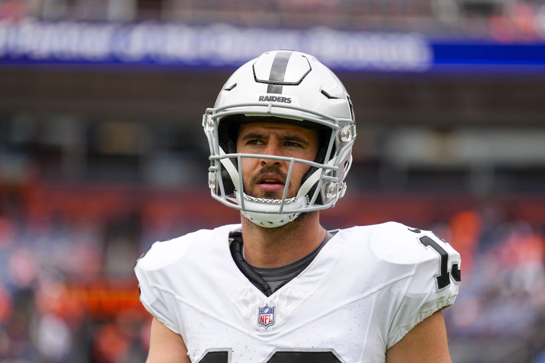 Las Vegas Raiders wide receiver Hunter Renfrow warms up during an NFL football game against the Denver Broncos Sunday, Sept. 10, 2023, in Denver. (AP Photo/Jack Dempsey