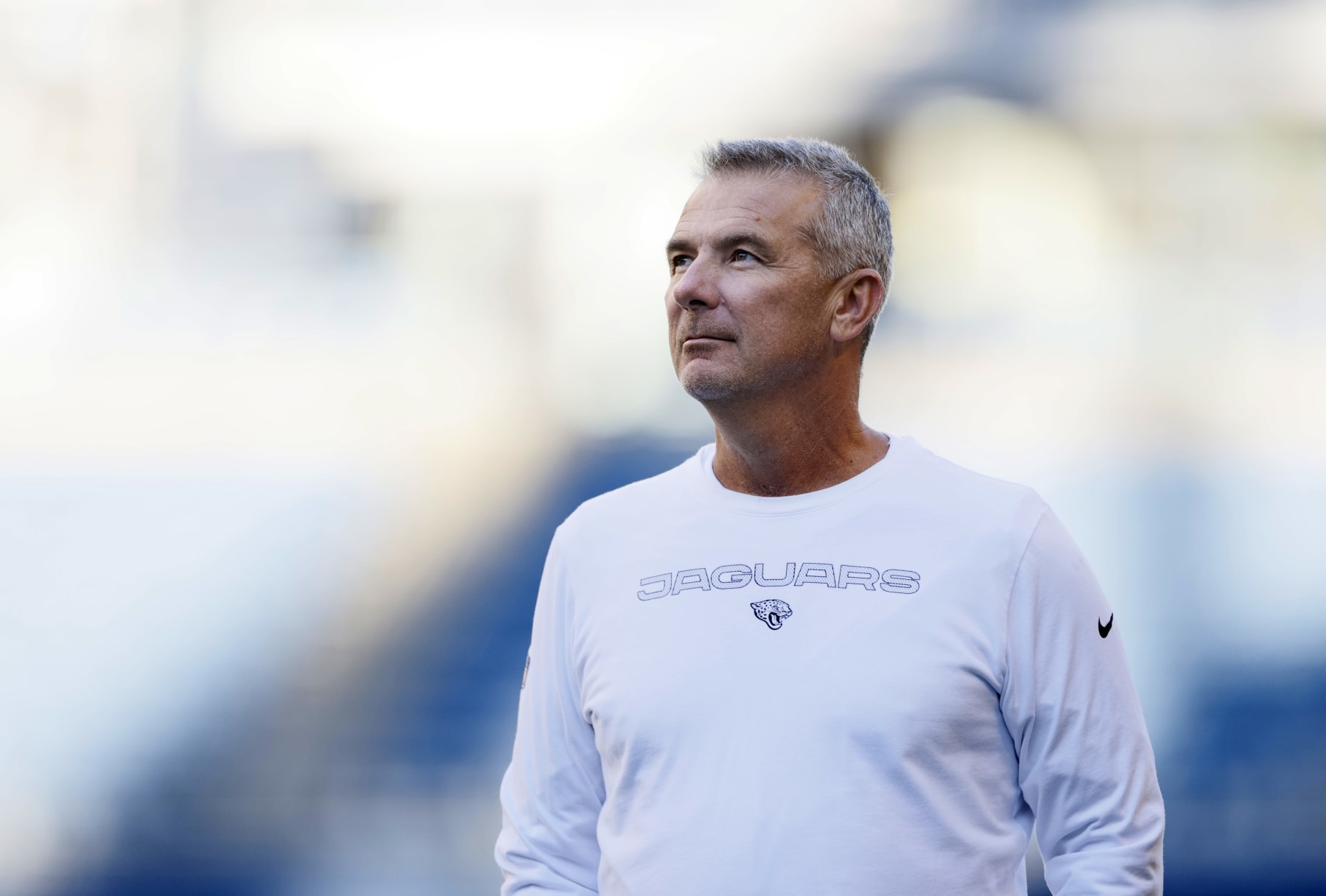 SEATTLE, WASHINGTON - OCTOBER 31: Head coach Urban Meyer of the Jacksonville Jaguars on the field before the game against the Seattle Seahawks at Lumen Field on October 31, 2021 in Seattle, Washington. (Photo by Steph Chambers/Getty Images)
