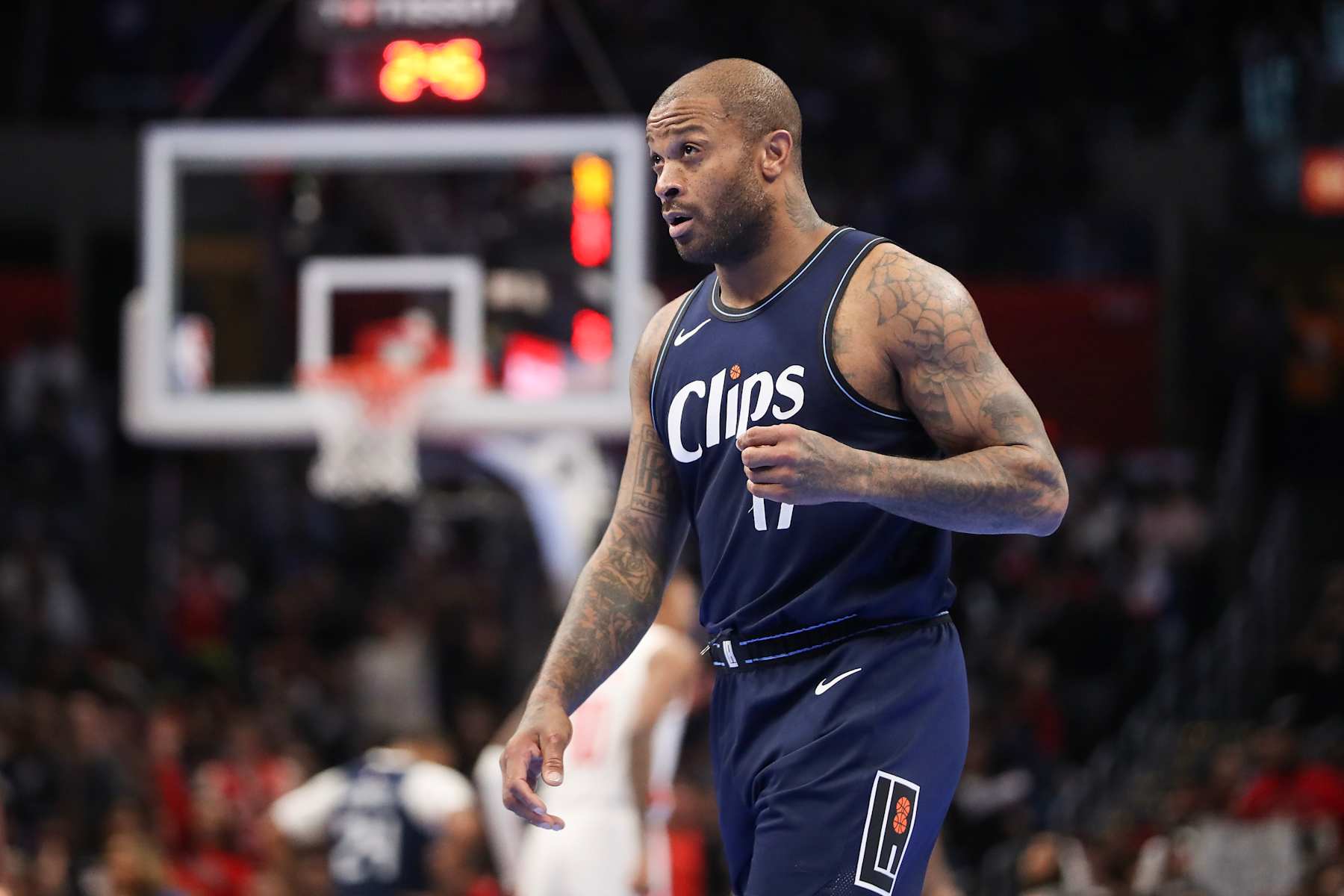 LOS ANGELES, CALIFORNIA - NOVEMBER 17: P.J. Tucker #17 of the LA Clippers reacts in the third period against the Houston Rockets during an NBA In-Season Tournament game at Crypto.com Arena on November 17, 2023 in Los Angeles, California. NOTE TO USER: User expressly acknowledges and agrees that, by downloading and or using this photograph, User is consenting to the terms and conditions of the Getty Images License Agreement. (Photo by Meg Oliphant/Getty Images)