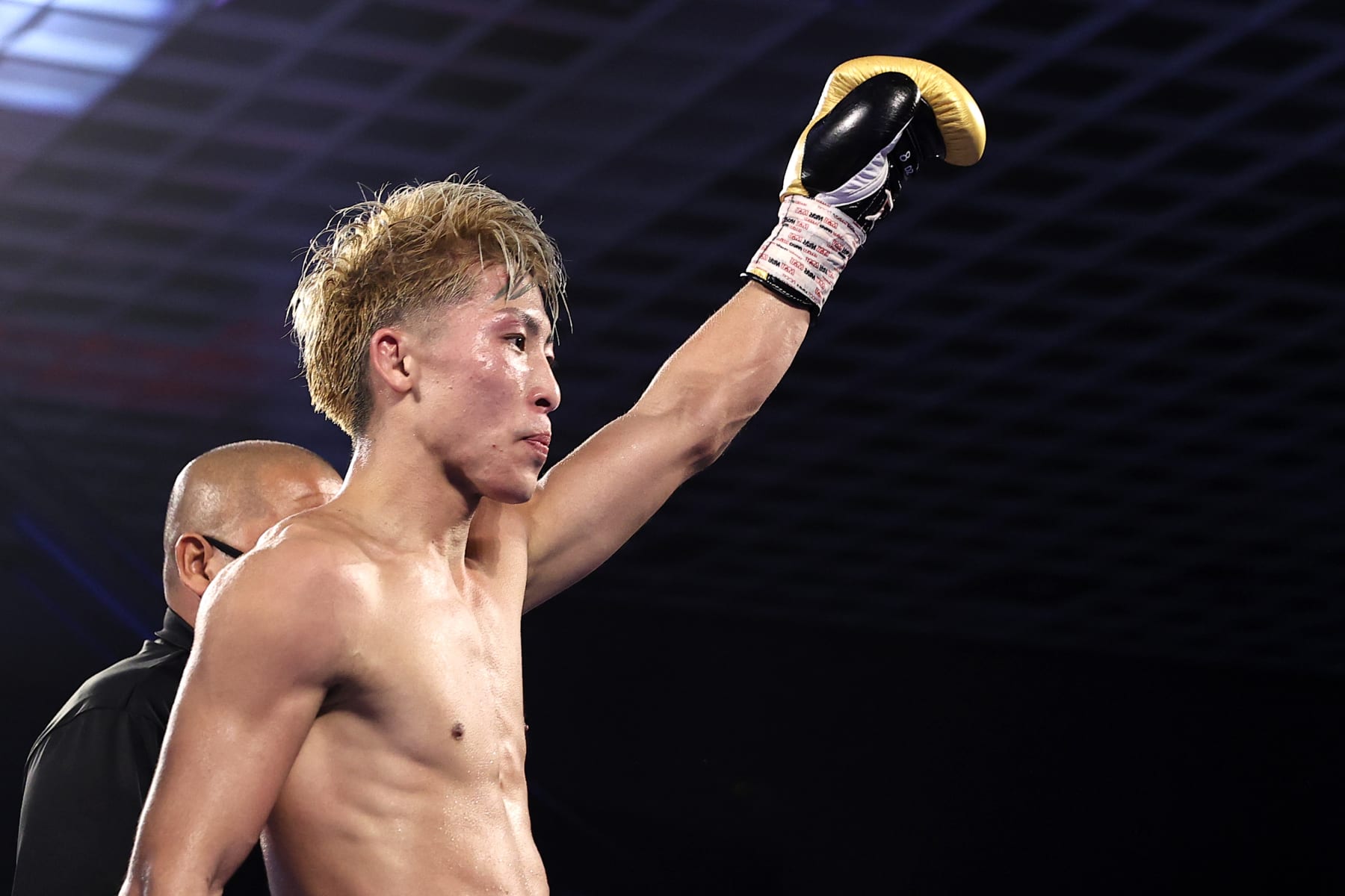 LAS VEGAS, NEVADA - OCTOBER 31: Naoya Inoue celebrates defeating Jason Moloney , in their bantamweight title bout at MGM Grand Conference Center on October 31, 2020 in Las Vegas, Nevada. (Photo by Mikey Williams/Top Rank Inc via Getty Images)