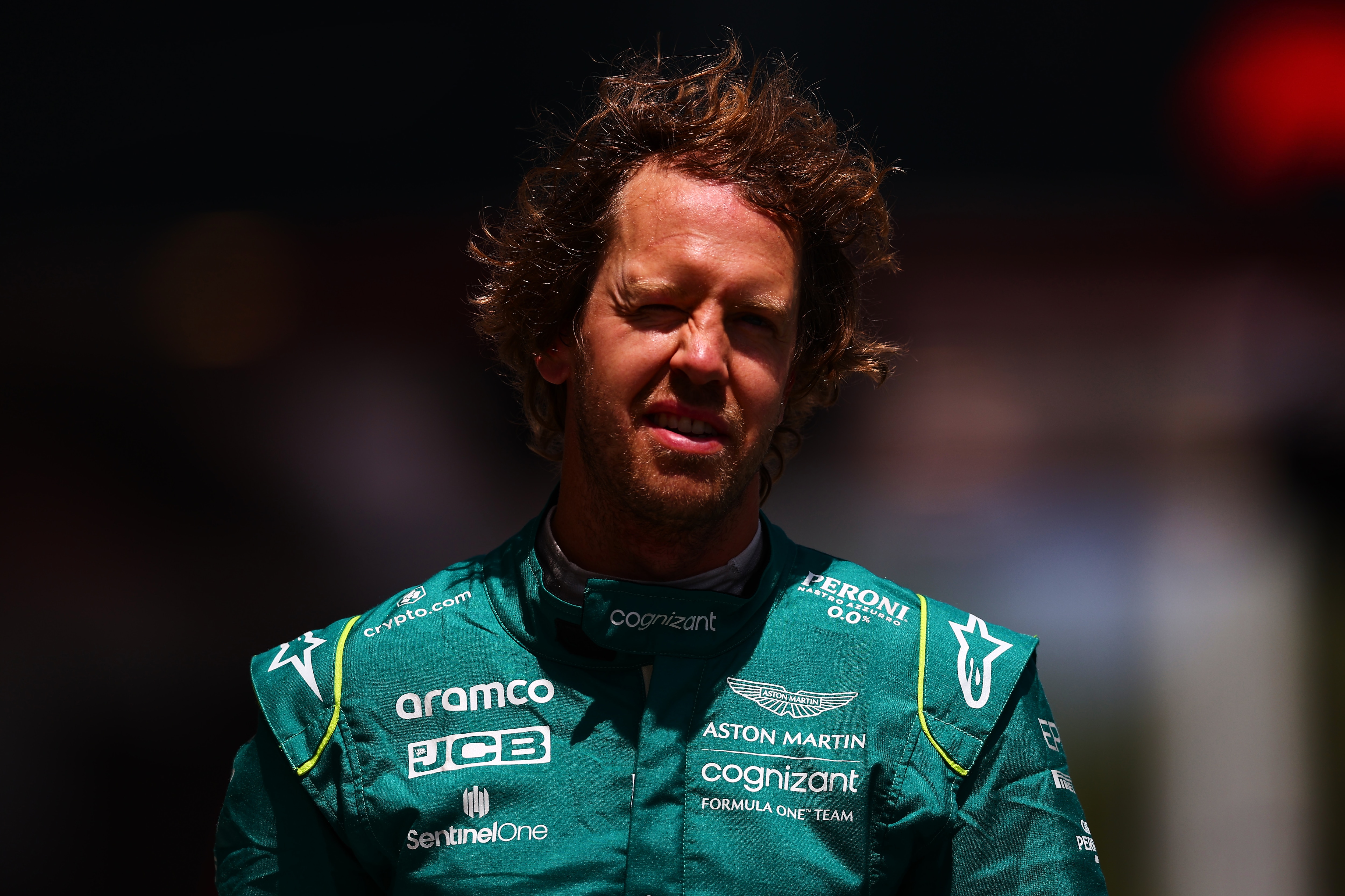 BARCELONA, SPAIN - MAY 21:  Sebastian Vettel of Aston Martin and Germany during practice ahead of the F1 Grand Prix of Spain at Circuit de Barcelona-Catalunya on May 21, 2022 in Barcelona, Spain. (Photo by Eric Alonso/Getty Images)
