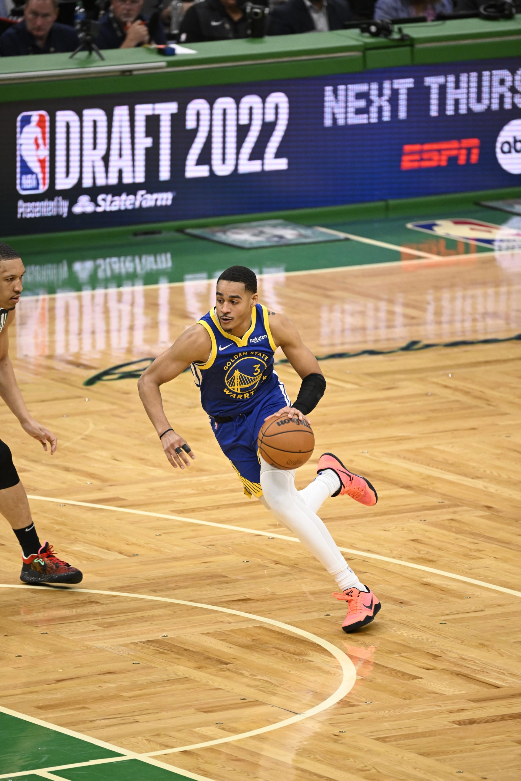 Basketball: NBA Finals: Golden State Warriors Jordan Poole (3) in action, dribbles vs Boston Celtics at TD Garden. Game 6. Boston, MA 6/16/2022 CREDIT: Greg Nelson (Photo by Greg Nelson/Sports Illustrated via Getty Images) (Set Number: X164099 TK1)