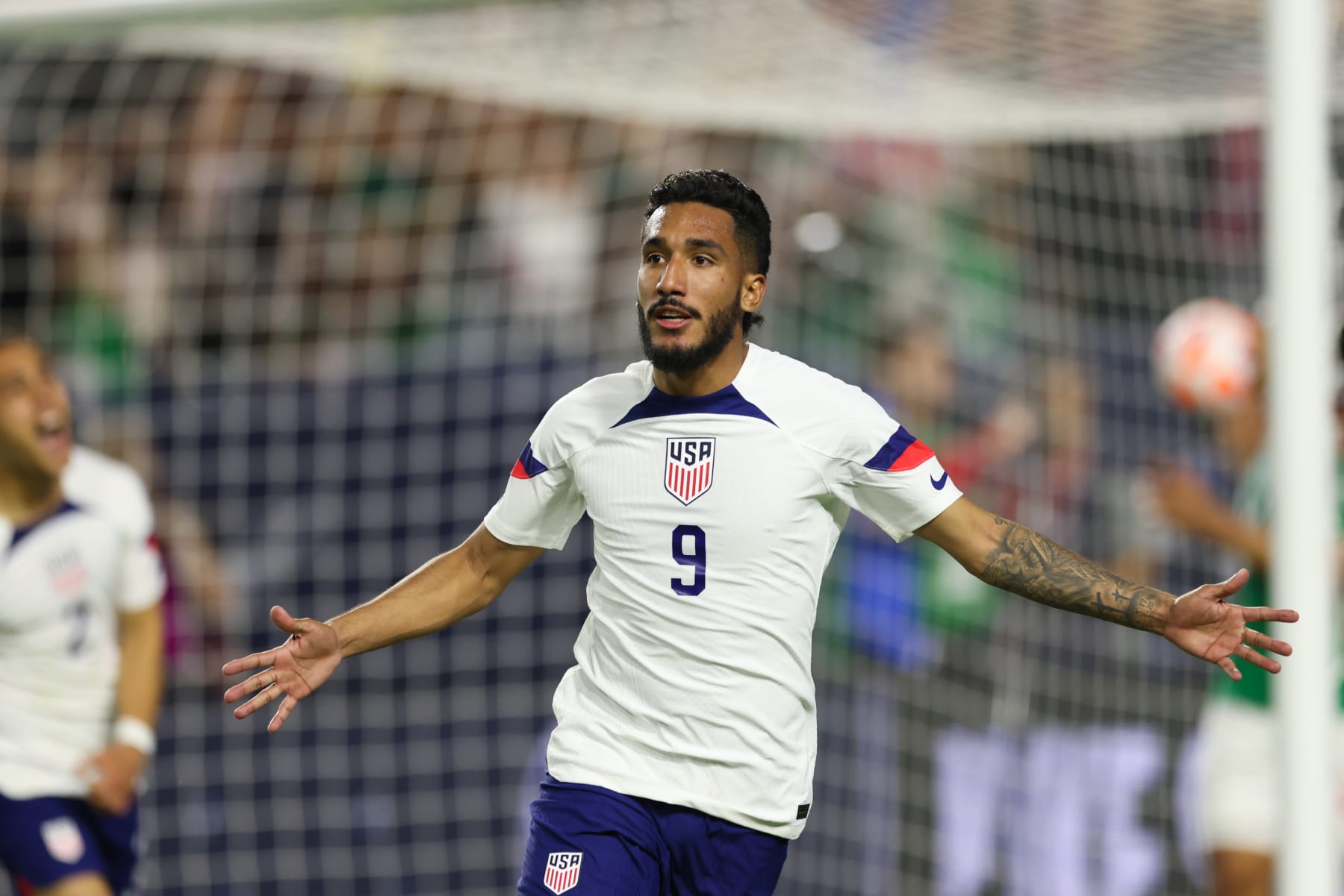 GLENDALE, AZ - APRIL 19: Jesus Ferreira #9 of the United States celebrates scoring against Mexico during the Allstate Continental Clasico at State Farm Stadium on April 19, 2023 in Glendale, Arizona. (Photo by John Dorton/USSF/Getty Images)