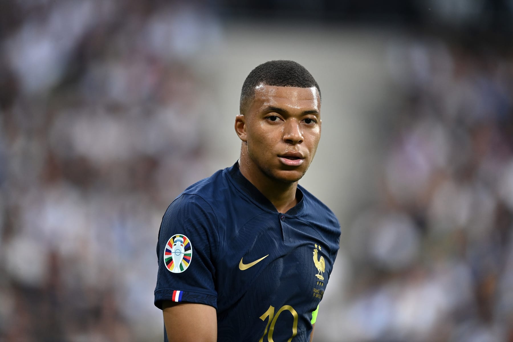 PARIS, FRANCE - JUNE 19: Kylian Mbappe of France looks on during the UEFA EURO 2024 Qualifying Round Group B match between France and Greece at Stade de France on June 19, 2023 in Paris, France. (Photo by Sportsphoto/Allstar via Getty Images)