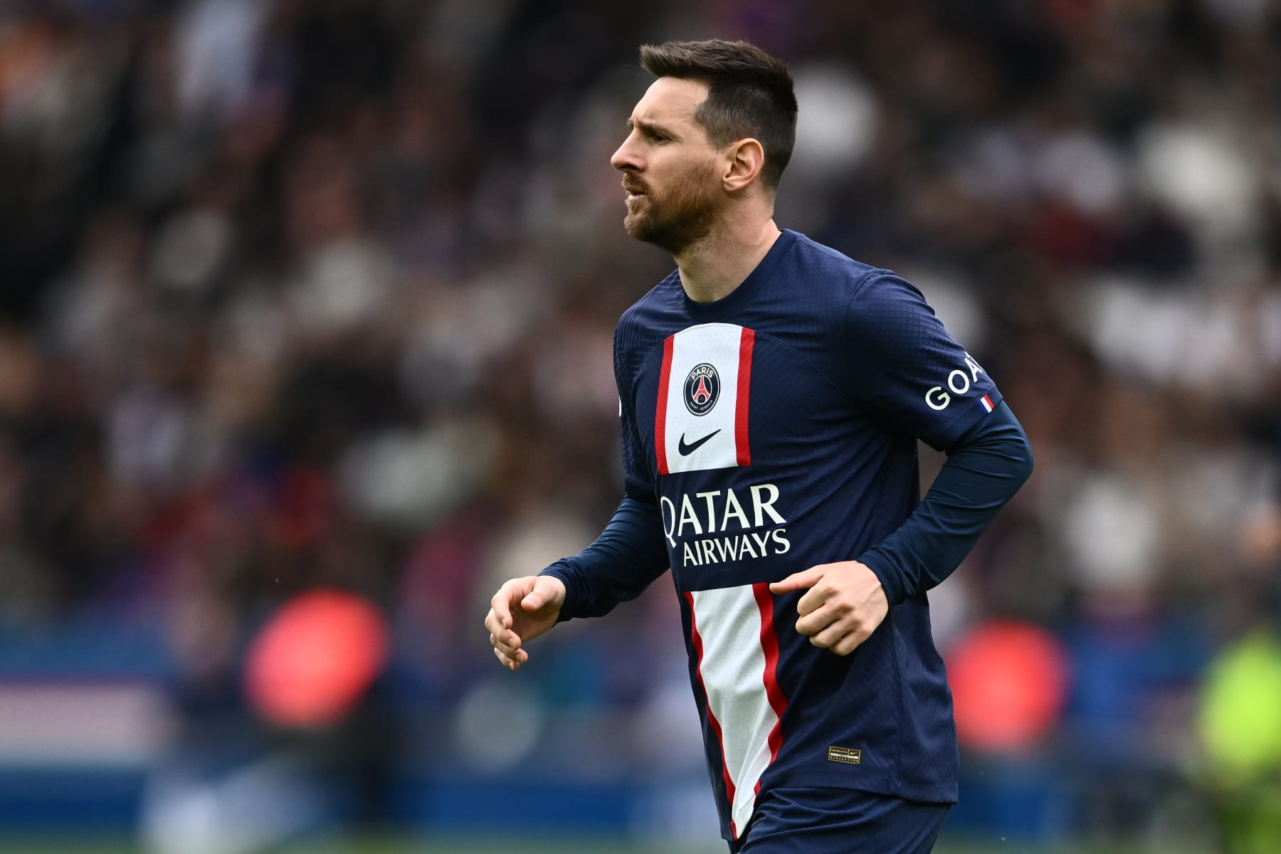 PARIS, FRANCE - APRIL 30: Lionel Messi of Paris Saint-Germain during the Ligue 1 match between Paris Saint-Germain and FC Lorient at Parc des Princes on April 30, 2023 in Paris, France. (Photo by Sebastian Frej/MB Media/Getty Images)