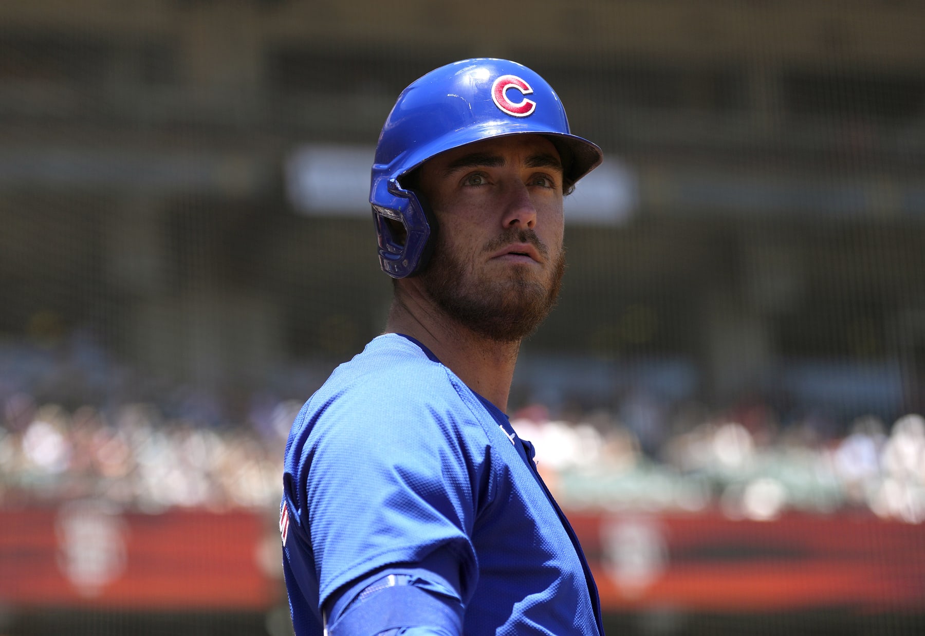 SAN FRANCISCO, CALIFORNIA - JUNE 27: Cody Bellinger #24 of the Chicago Cubs looks on from the on-deck circle against the San Francisco Giants in the top of the first inning at Oracle Park on June 27, 2024 in San Francisco, California. (Photo by Thearon W. Henderson/Getty Images)