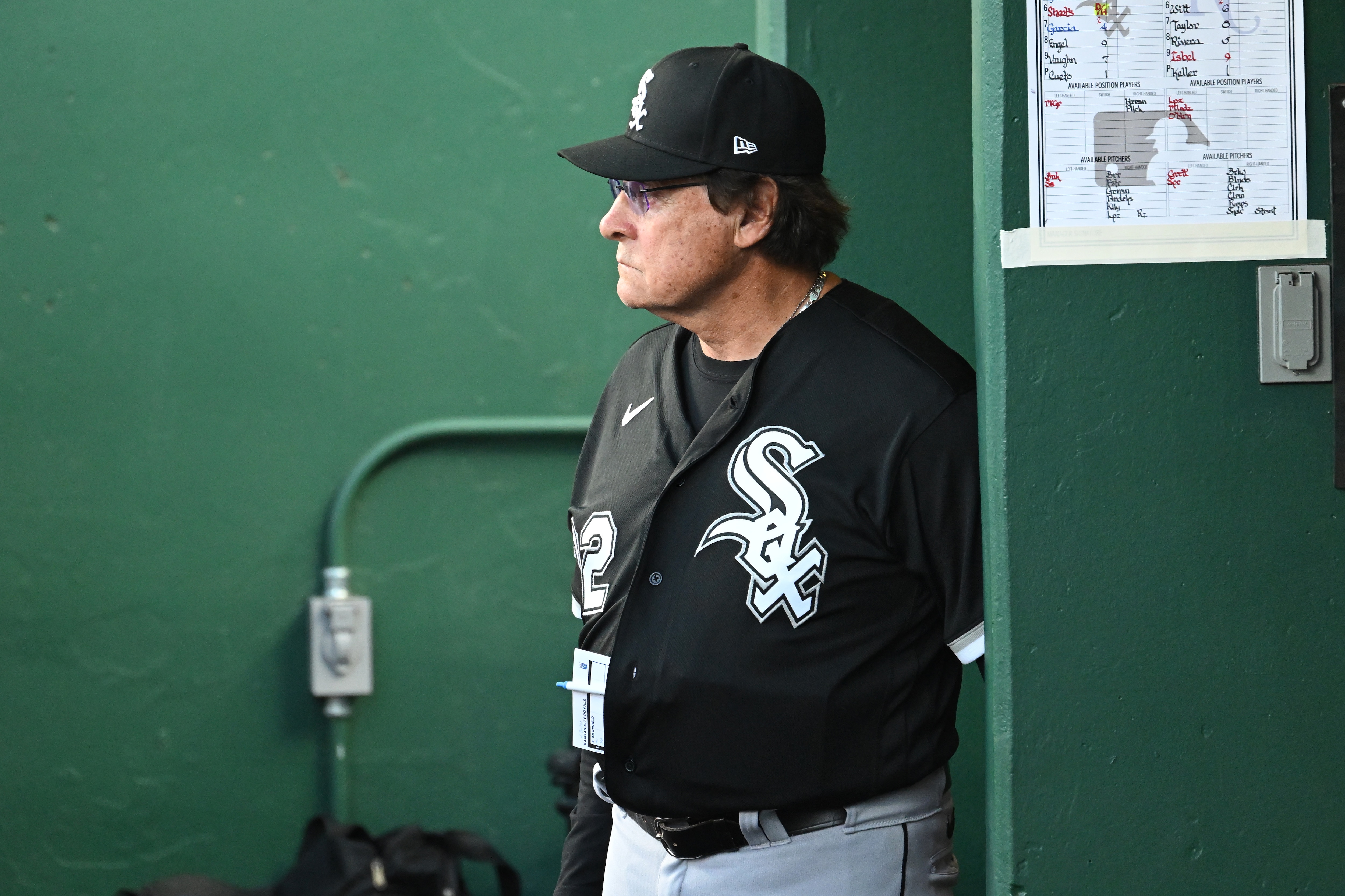 KANSAS CITY, MO - MAY 16:  Chicago White Sox manager Tony LaRussa watches his team play from the dugout during a MLB game between the Chicago White Sox and the Kansas City Royals  on May 16, 2022, at Kauffman Stadium, Kansas City, MO.  (Photo by Keith Gillett/Icon Sportswire via Getty Images),