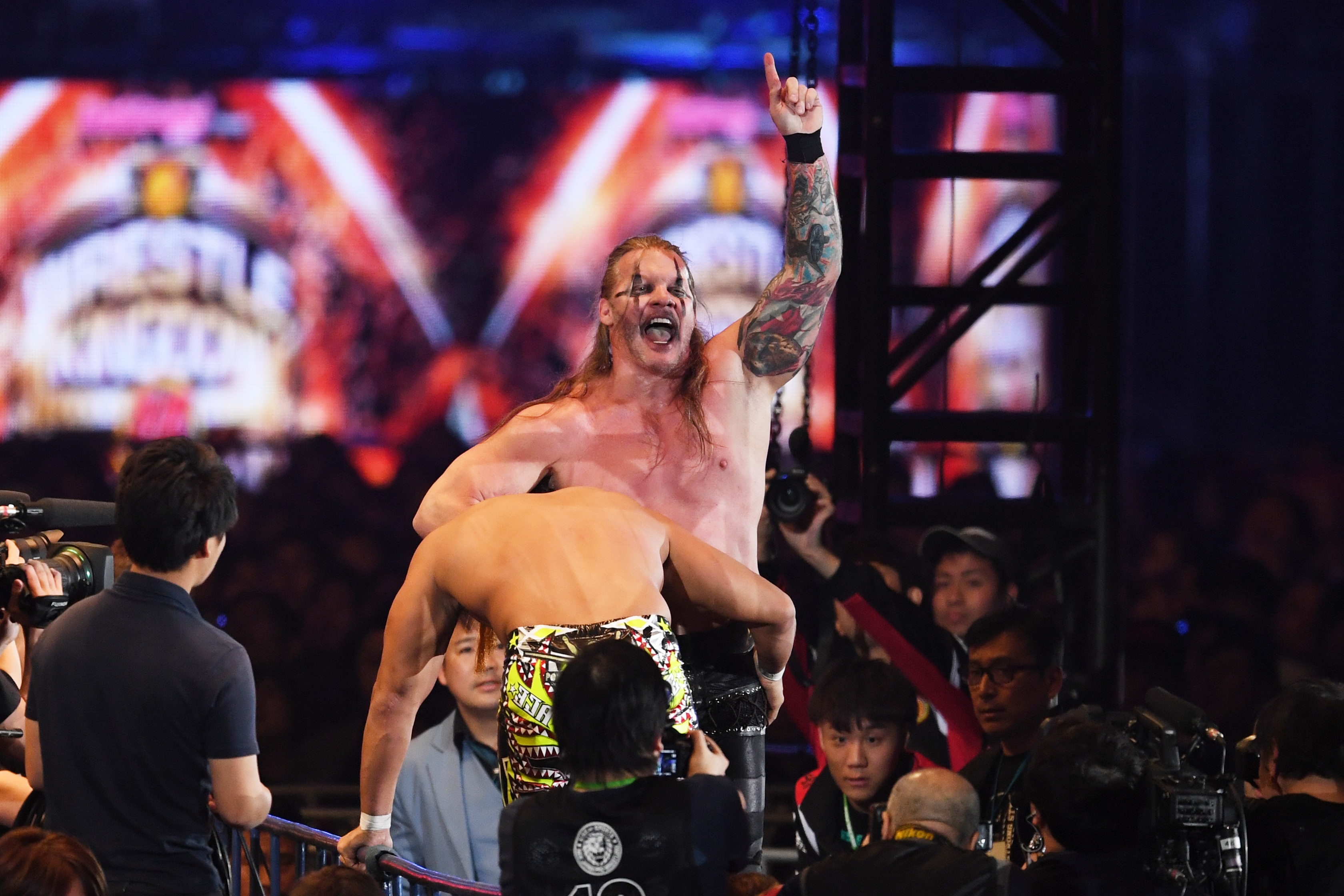 TOKYO, JAPAN - JANUARY 05: Chris Jericho and Hiroshi Tanahashi compete during the New Japan Pro-Wrestling 'Wrestle Kingdom 14' at the Tokyo Dome on January 05, 2020 in Tokyo, Japan. (Photo by Masashi Hara/Getty Images)