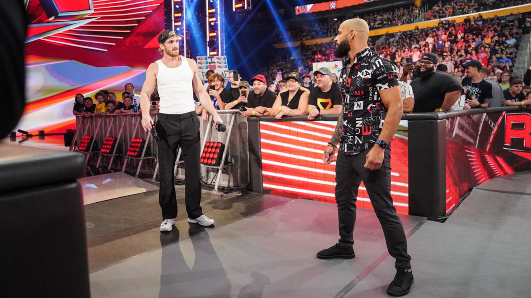 Ricochet made an impression on Logan Paul by meeting him face-to-face after an impressive flip out of the ring.