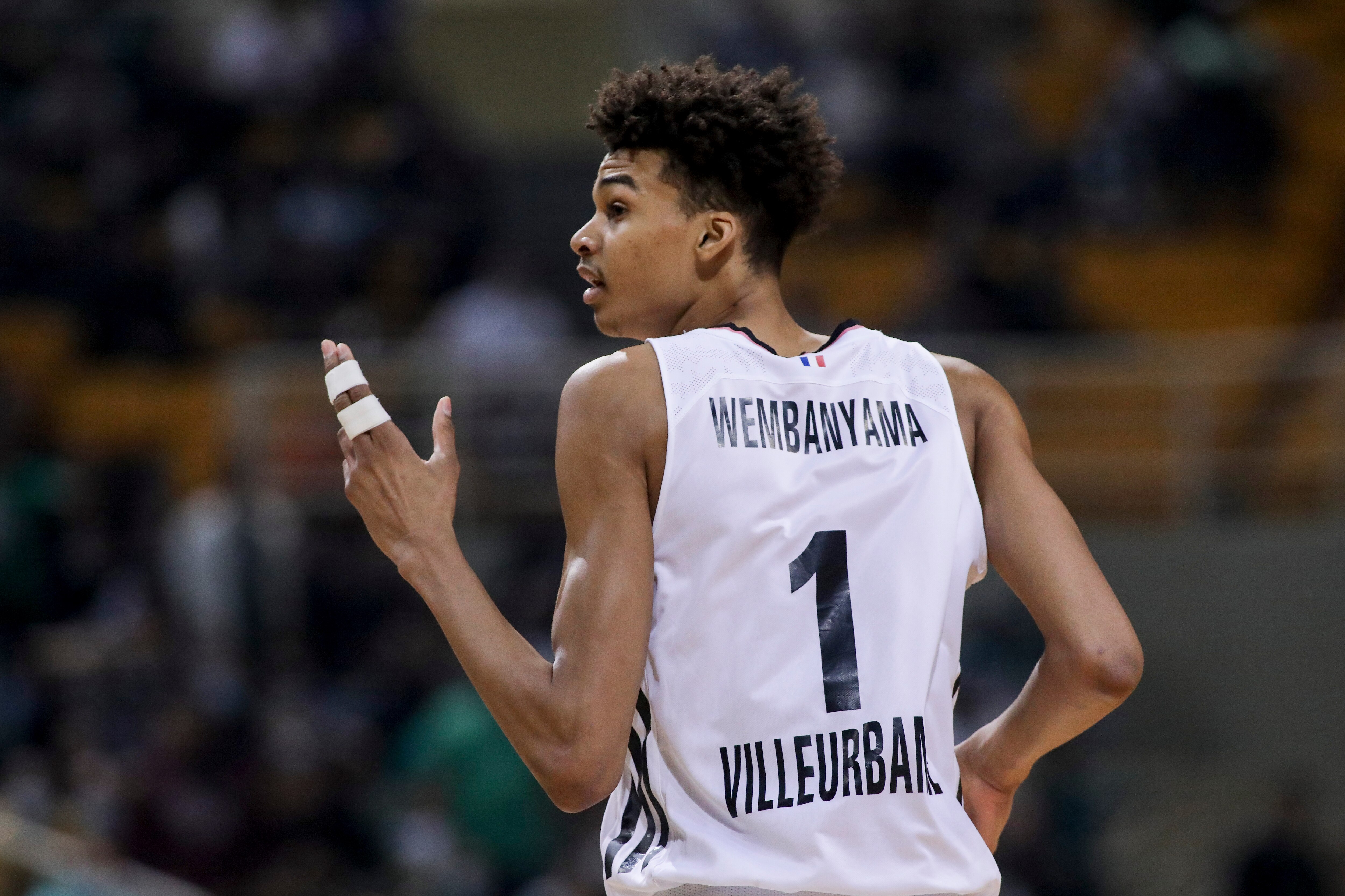ATHENS, GREECE - OCTOBER 29: Victor Wembanyama, #1 of LDLC Asvel Villeurbanne in action during the Turkish Airlines EuroLeague Regular Season Round 7 match between Panathinaikos OPAP Athens and LDLC Asvel Villeurbanne at OAKA on October 29, 2021 in Athens, Greece. (Photo by Panagiotis Moschandreou/Euroleague Basketball via Getty Images)
