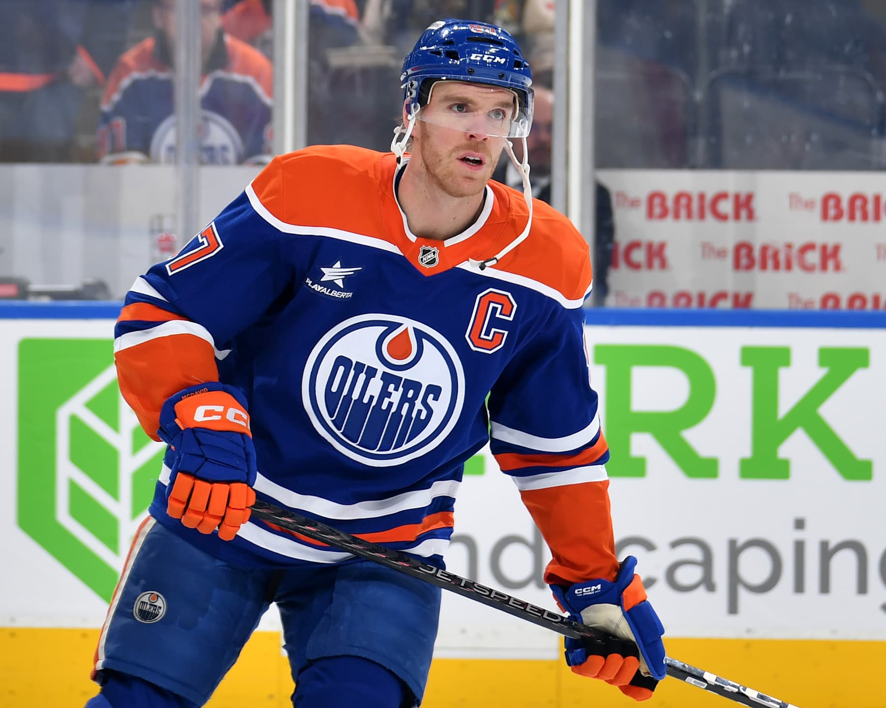 EDMONTON, CANADA - DECEMBER 31: Connor McDavid #97 of the Edmonton Oilers warms up prior to the game against the Utah Hockey Club at Rogers Place on December 31, 2024, in Edmonton, Alberta, Canada. (Photo by Andy Devlin/NHLI via Getty Images)