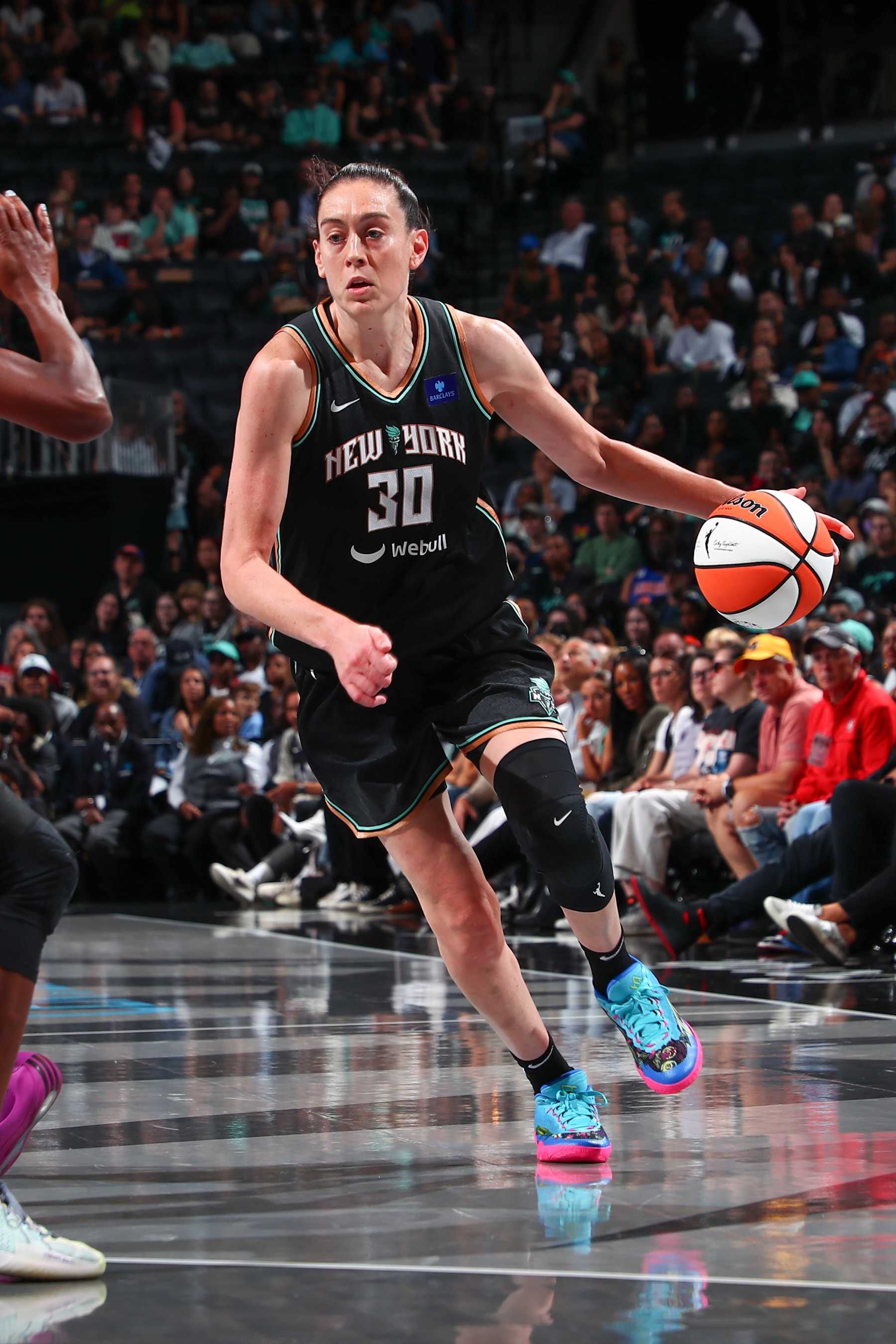 BROOKLYN, NY - SEPTEMBER 22: Breanna Stewart #30 of the New York Liberty goes to the basket during the game during round one game one of the 2024 WNBA Playoffs on September 22, 2024 in Brooklyn, New York. NOTE TO USER: User expressly acknowledges and agrees that, by downloading and or using this photograph, user is consenting to the terms and conditions of the Getty Images License Agreement. Mandatory Copyright Notice: Copyright 2024 NBAE (Photo by David L. Nemec/NBAE via Getty Images)