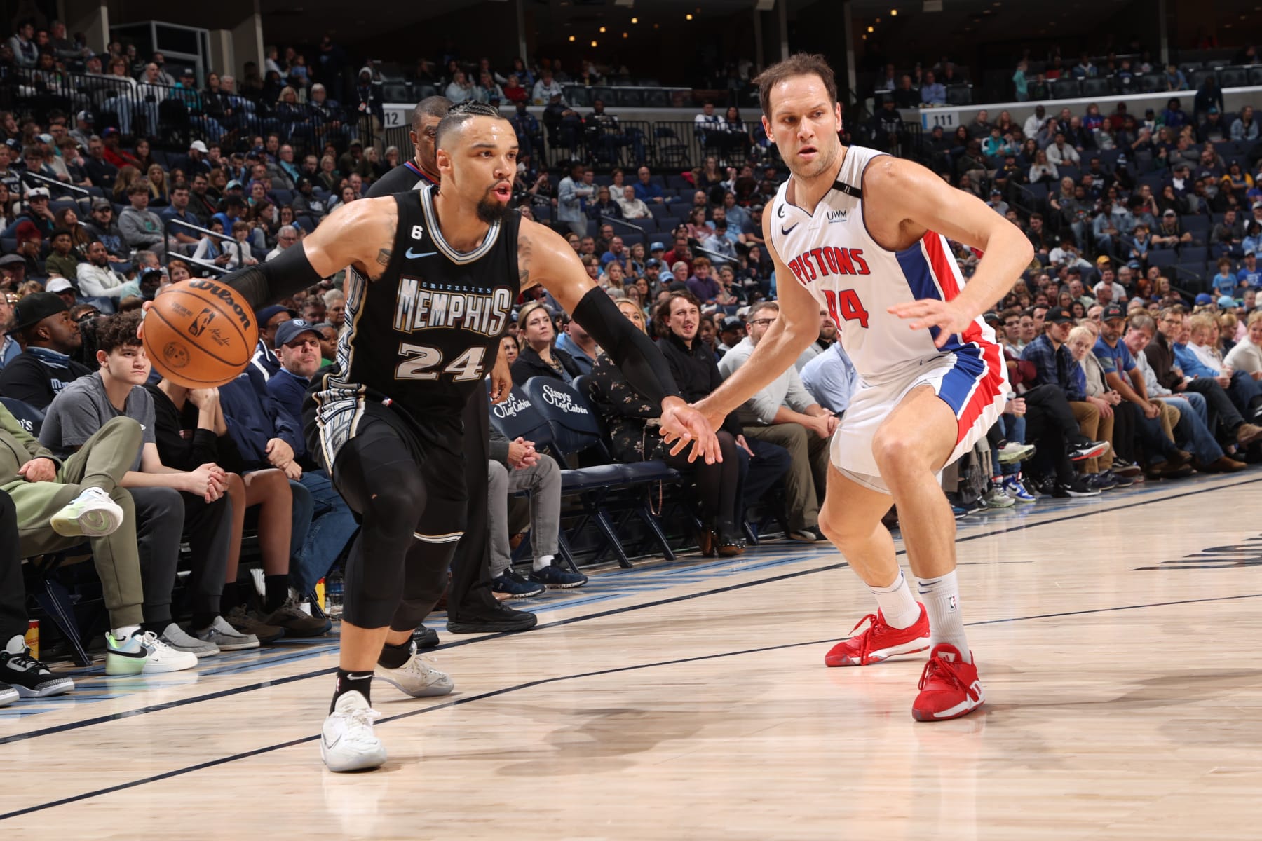 MEMPHIS, TN - DECEMBER 9: Dillon Brooks #24 of the Memphis Grizzlies drives to the basket during the game against the Detroit Pistons on December 9, 2022 at FedExForum in Memphis, Tennessee. NOTE TO USER: User expressly acknowledges and agrees that, by downloading and or using this photograph, User is consenting to the terms and conditions of the Getty Images License Agreement. Mandatory Copyright Notice: Copyright 2022 NBAE (Photo by Joe Murphy/NBAE via Getty Images)