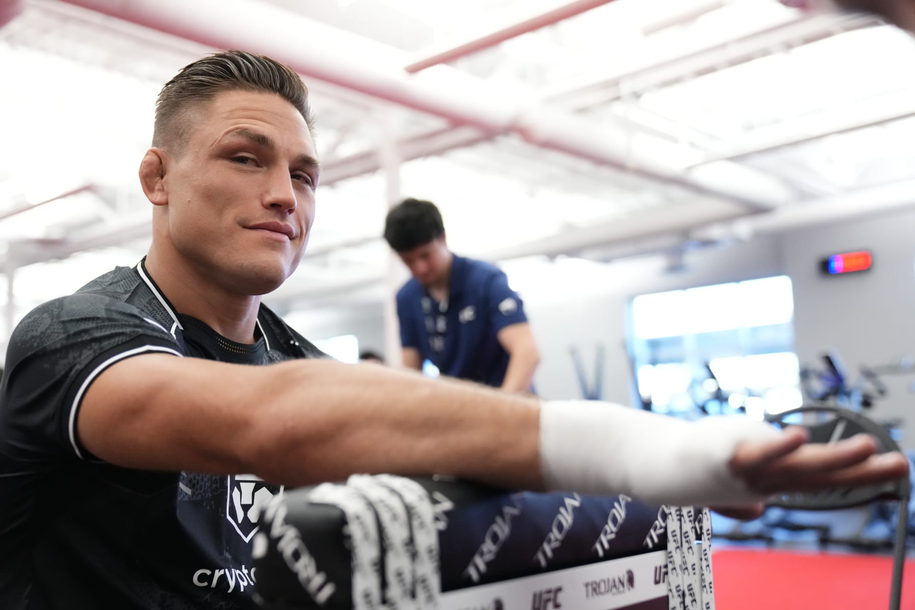 LAS VEGAS, NEVADA - OCTOBER 07: Drew Dober gets his hands wrapped backstage during the UFC Fight Night weigh-in at UFC APEX on October 07, 2023 in Las Vegas, Nevada. (Photo by Mike Roach/Zuffa LLC via Getty Images)