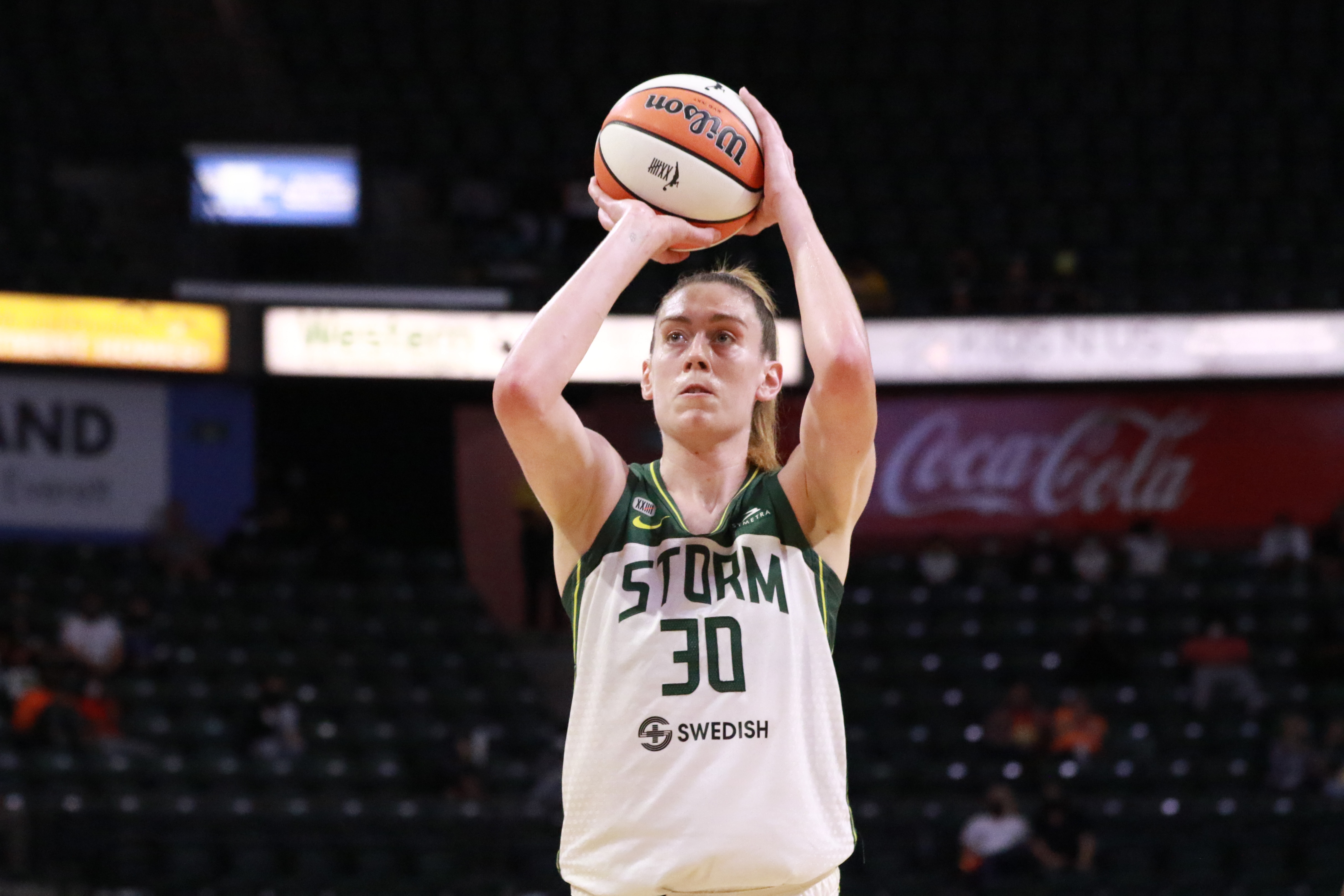 EVERETT, WA - SEPTEMBER 2: Breanna Stewart #30 of the Seattle Storm handles the ball during the game against the New York Liberty on September 2, 2021 at the Angel of the Winds Arena, in Everett, Washington. NOTE TO USER: User expressly acknowledges and agrees that, by downloading and or using this photograph, User is consenting to the terms and conditions of the Getty Images License Agreement. Mandatory Copyright Notice: Copyright 2019 NBAE (Photo by Joshua Huston/NBAE via Getty Images)