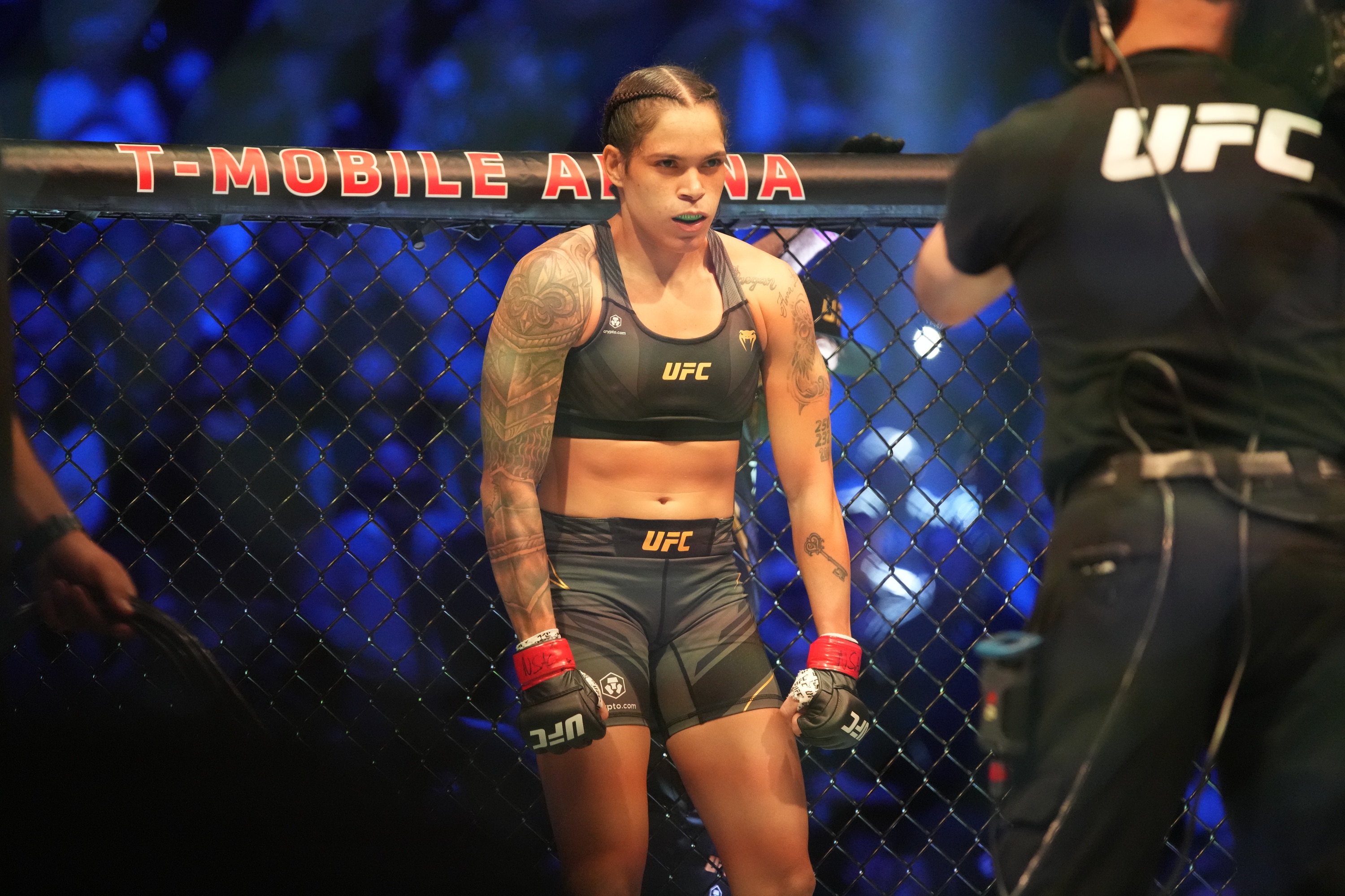 LAS VEGAS, NV - DECEMBER 11: Amanda Nunes prepares to fight Julianna Peña in their womans bantamweight title fight during the UFC 269 on December 11, 2021, at T-Mobile Arena in Las Vegas, NV. (Photo by Louis Grasse/PxImages/Icon Sportswire via Getty Images)