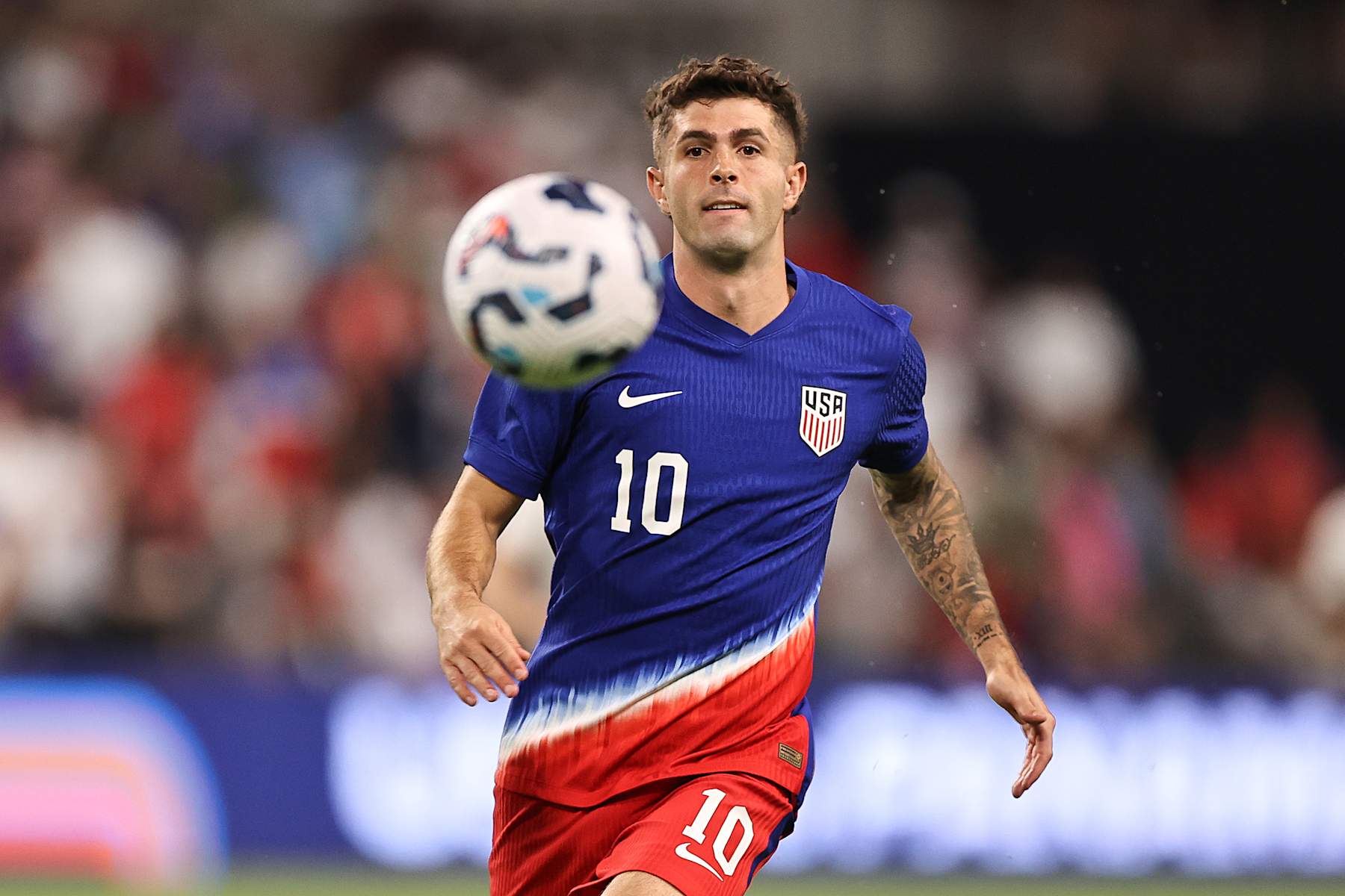 AUSTIN, TEXAS - OCTOBER 12: Christian Pulisic #10 of United States runs after the ball during friendly match between United States and Panama at Q2 Stadium on October 12, 2024 in Austin, Texas. (Photo by Omar Vega/Getty Images)