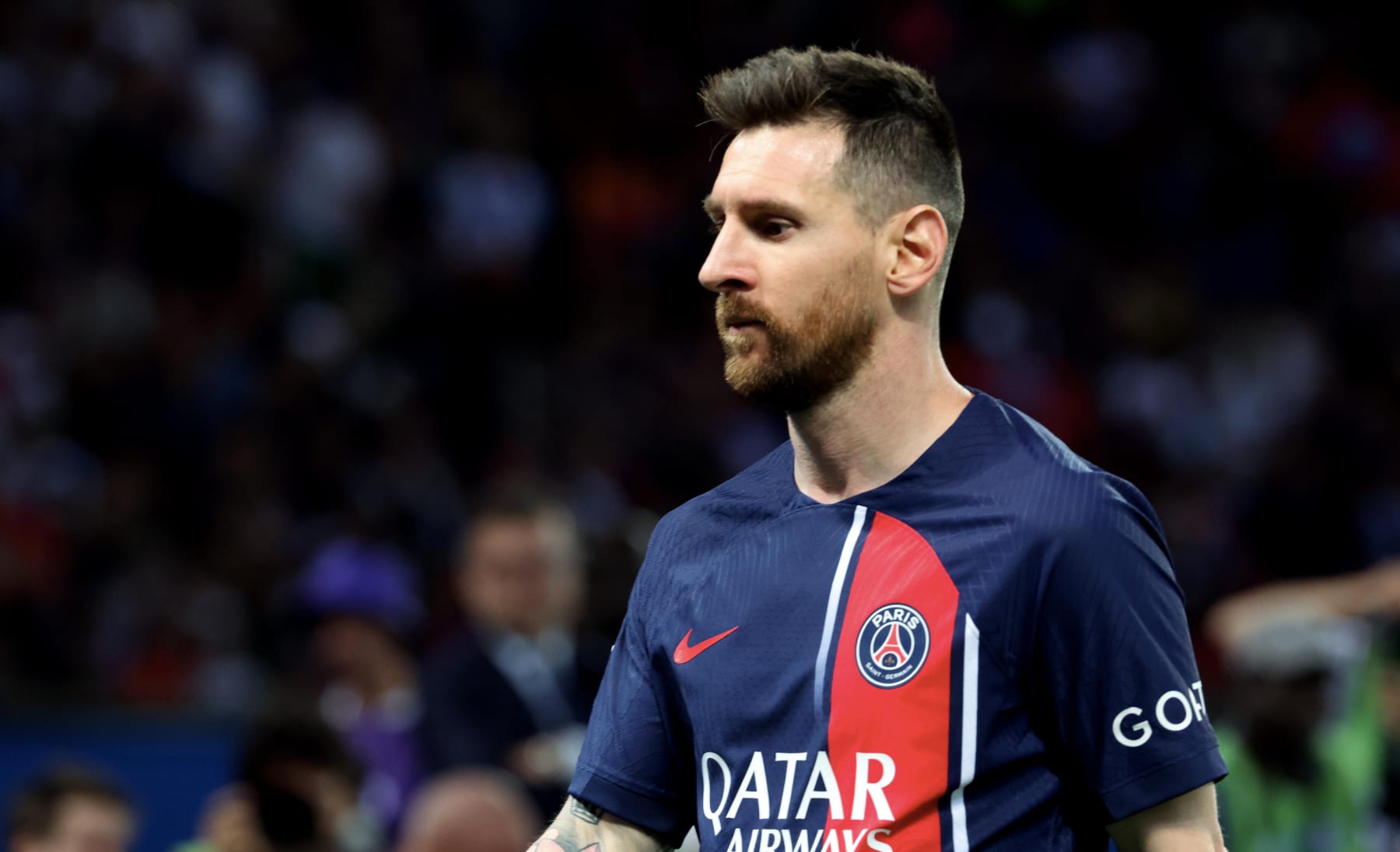 PARIS, FRANCE - JUNE 03: Lionel Messi #30 of Paris Saint-Germain reacts during the Ligue 1 match between Paris Saint-Germain and Clermont Foot at Parc des Princes on June 03, 2023 in Paris, France. (Photo by Xavier Laine/Getty Images)