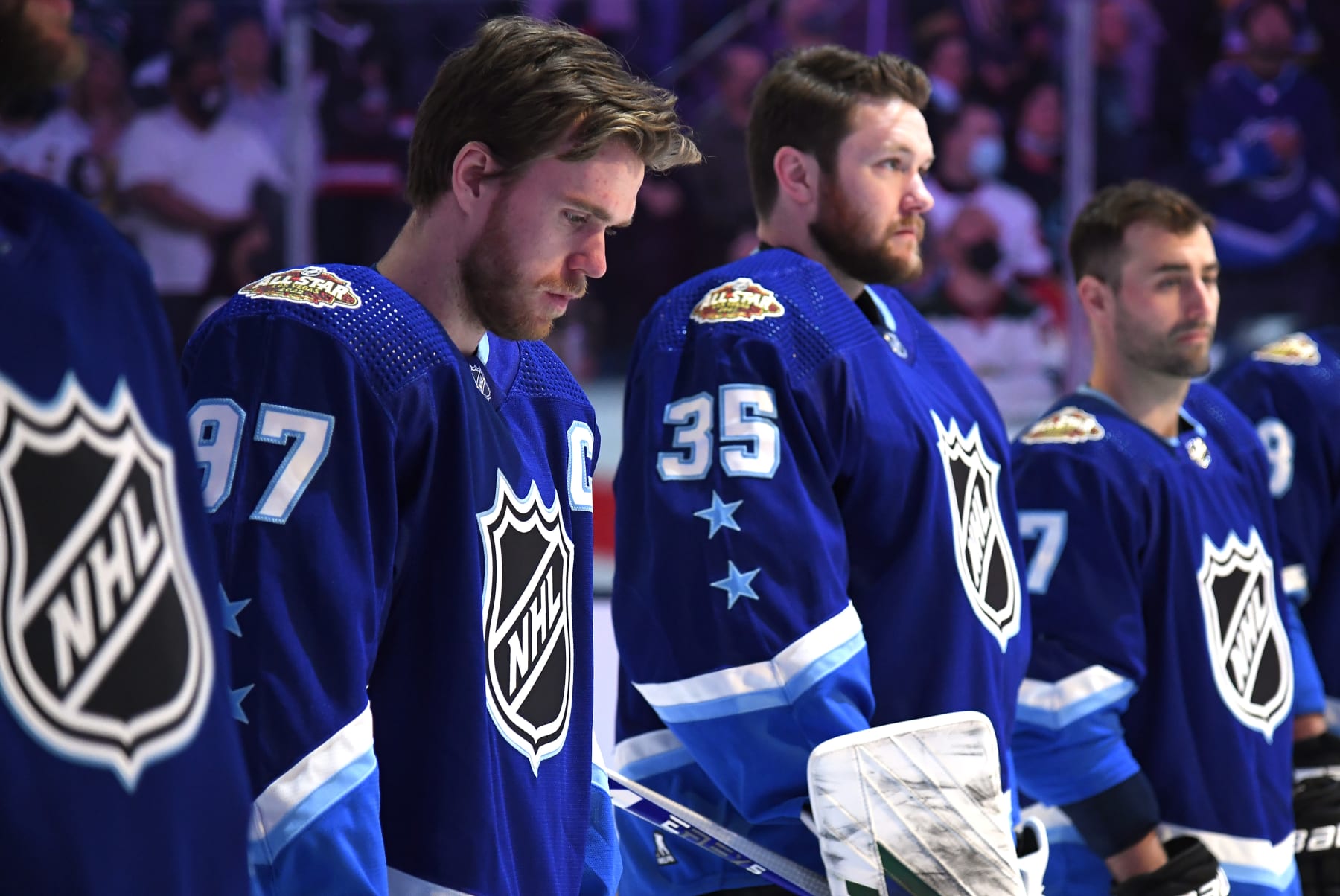 Connor McDavid, left, and Thatcher Demko at the NHL 2022 All-Star game.