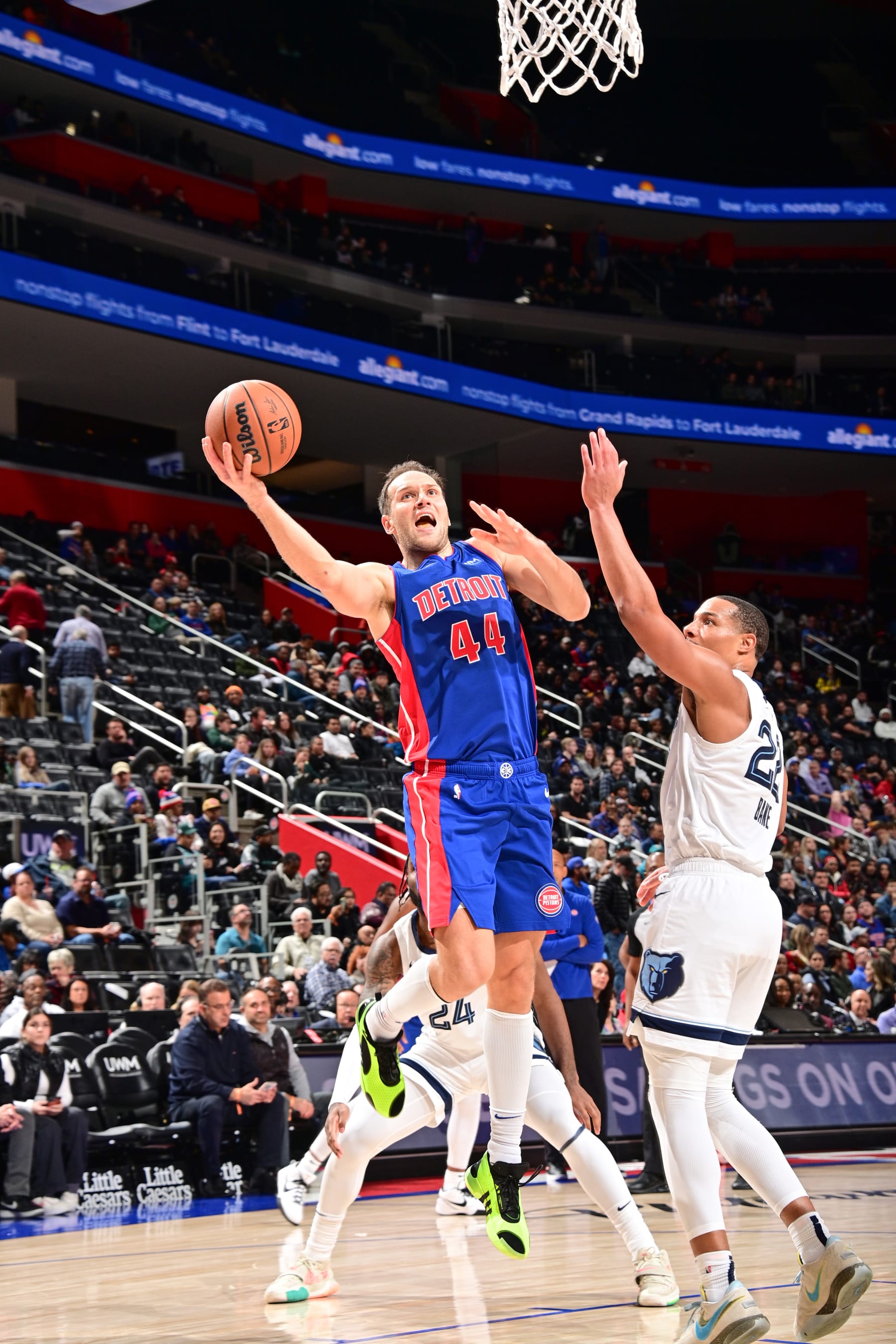 DETROIT, MI - DECEMBER 6: Bojan Bogdanovic #44 of the Detroit Pistons goes to the basket during the game on December 6, 2023 at Little Caesars Arena in Detroit, Michigan. NOTE TO USER: User expressly acknowledges and agrees that, by downloading and/or using this photograph, User is consenting to the terms and conditions of the Getty Images License Agreement. Mandatory Copyright Notice: Copyright 2023 NBAE (Photo by Chris Schwegler/NBAE via Getty Images)