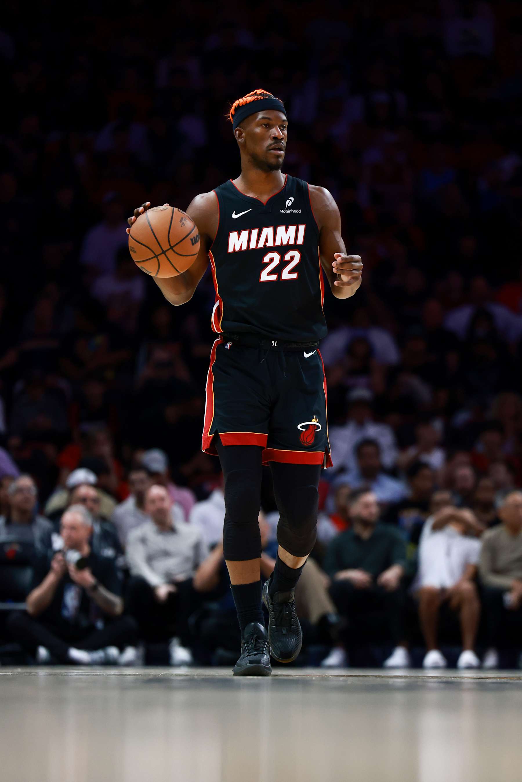 MIAMI, FLORIDA - DECEMBER 20: Jimmy Butler #22 of the Miami Heat controls the ball against the Oklahoma City Thunder during the first half at Kaseya Center on December 20, 2024 in Miami, Florida. <<enter caption here>> during the second half at Kaseya Center on December 04, 2024 in Miami, Florida.  NOTE TO USER: User expressly acknowledges and agrees that, by downloading and or using this Photograph, user is consenting to the terms and conditions of the Getty Images License Agreement. (Photo by Carmen Mandato/Getty Images)