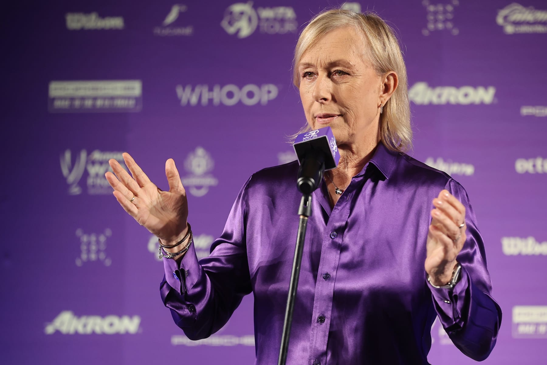 ZAPOPAN, MEXICO - NOVEMBER 08: WTA Legend Ambassador Martina Navratilova attends the Official Draw Ceremony and Gala Evening before the 2021 Akron WTA Finals Guadalajara at Zapopan City Hall on November 08, 2021 in Zapopan, Mexico.  (Photo by Hector Vivas/Getty Images for WTA)