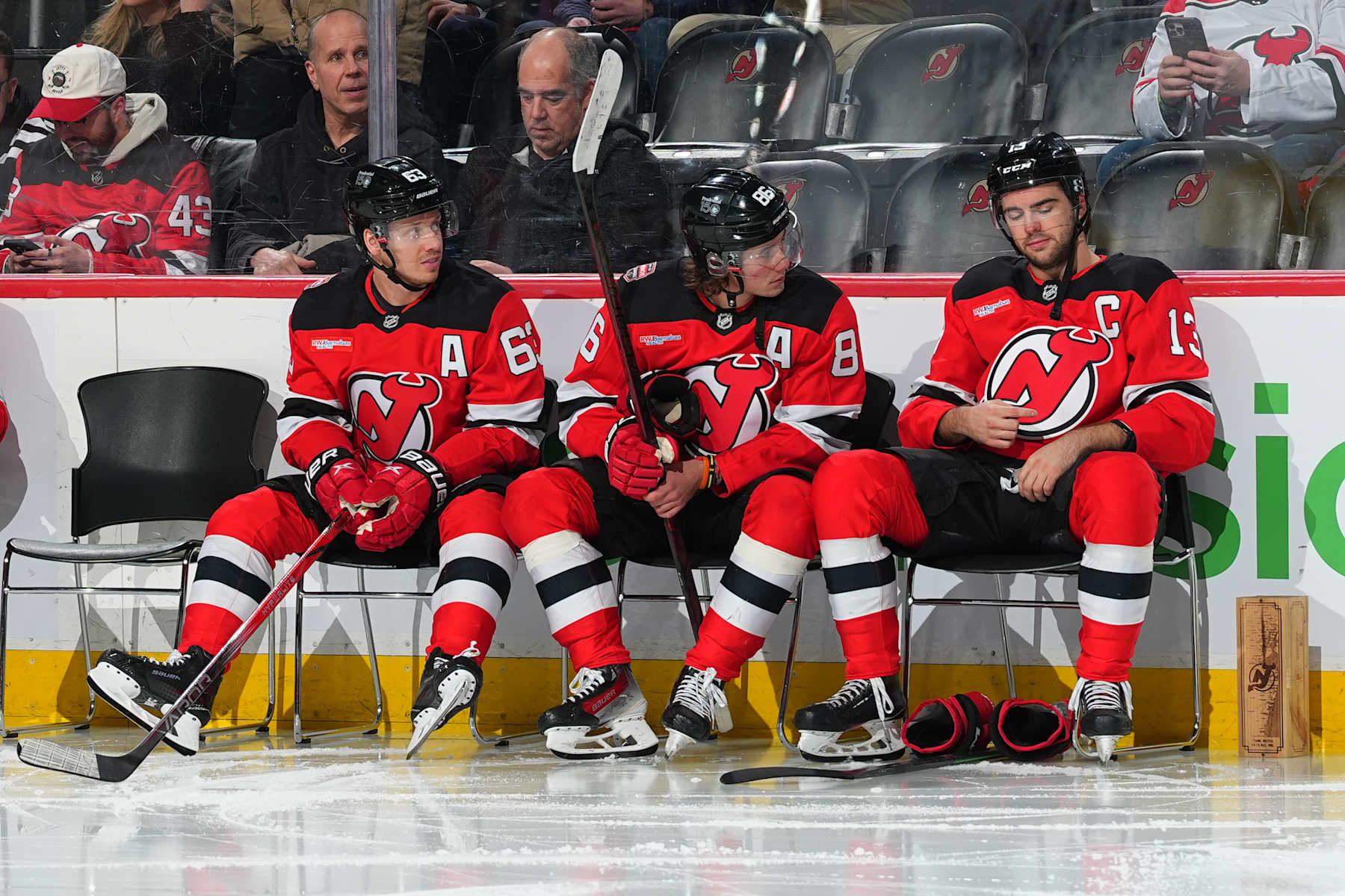 Jesper Bratt, Jack Hughes and Nico Hischier.
