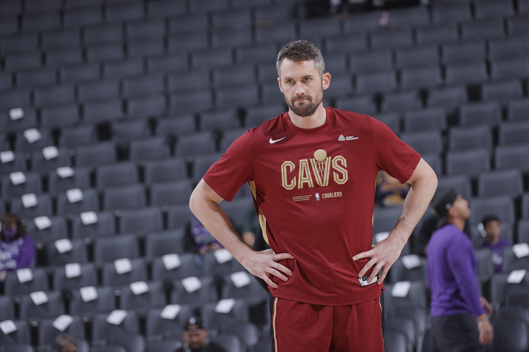SACRAMENTO, CA - NOVEMBER 9: Kevin Love #0 of the Cleveland Cavaliers looks on prior to the game against the Sacramento Kings on November 9, 2022 at Golden 1 Center in Sacramento, California. NOTE TO USER: User expressly acknowledges and agrees that, by downloading and or using this photograph, User is consenting to the terms and conditions of the Getty Images Agreement. Mandatory Copyright Notice: Copyright 2022 NBAE (Photo by Rocky Widner/NBAE via Getty Images)