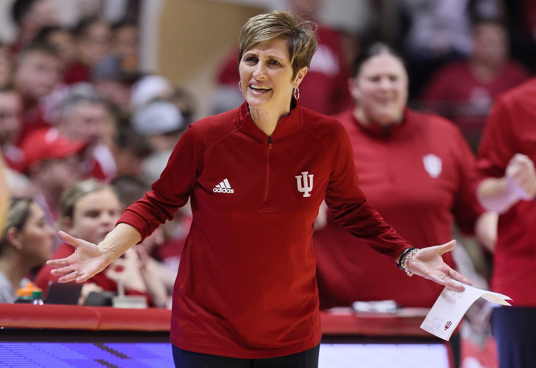 BLOOMINGTON, INDIANA - FEBRUARY 16: Teri Moren the head coach of the Indiana Hoosiers during the game against the Michigan Wolverines at Simon Skjodt Assembly Hall on February 16, 2023 in Bloomington, Indiana. (Photo by Andy Lyons/Getty Images)